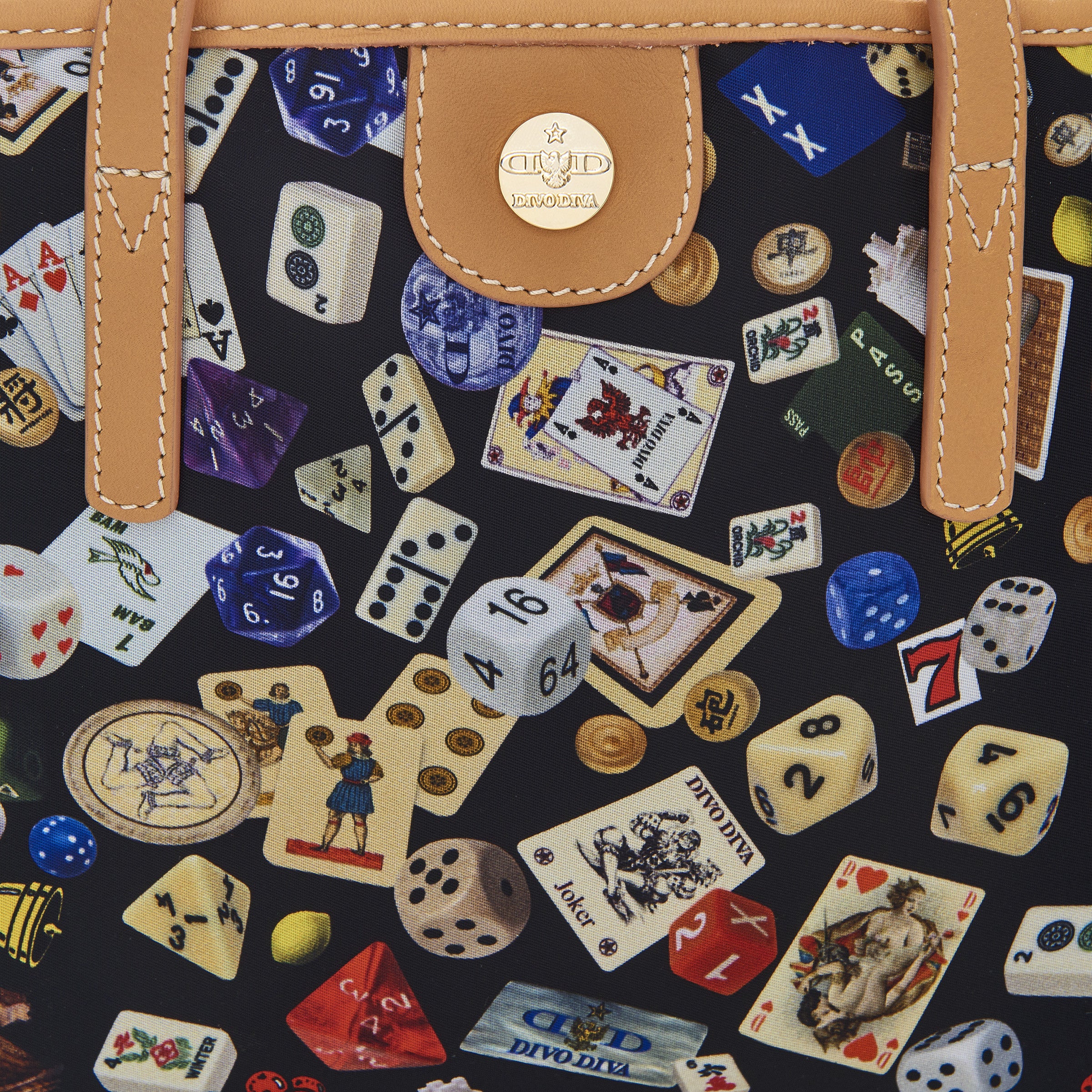 Niagara Borsa small shopping bag with nylon shoulder strap with multicolor gambling design black/biscuit