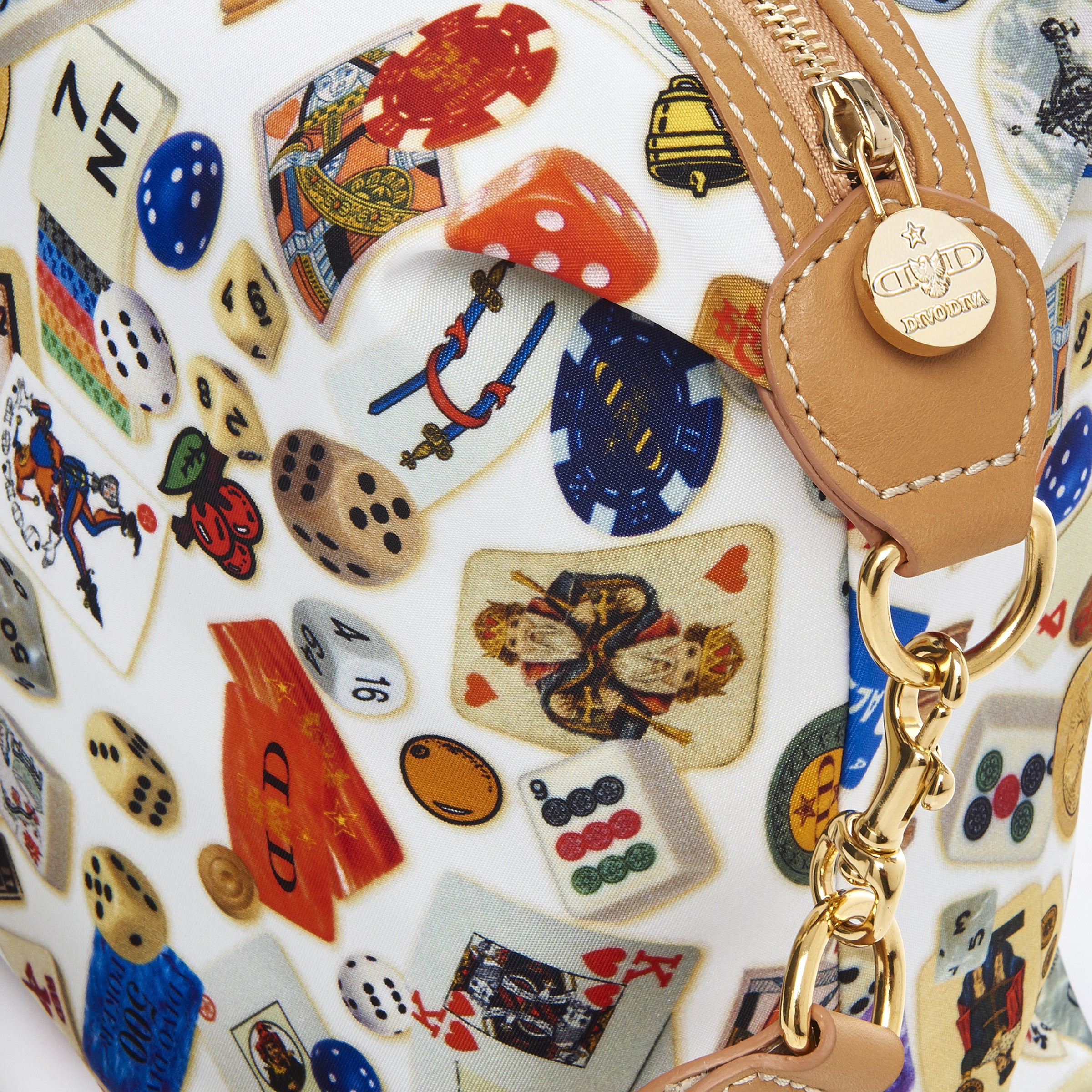 Dublin Tracolla in Nylon con Disegno Gambling Multicolor Bianco/Biscotto