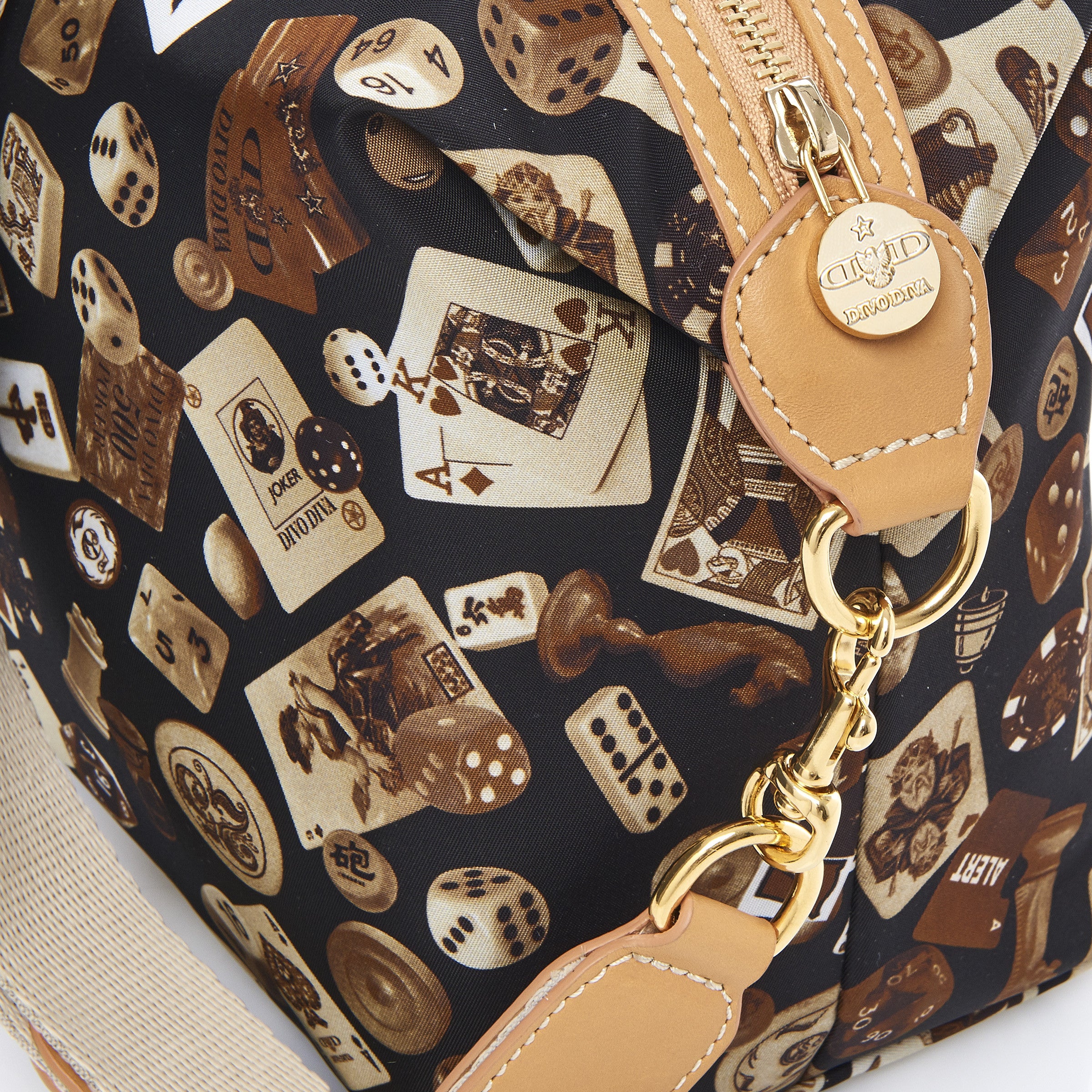 Dublin Tracolla in Nylon con Disegno Gambling Classic Marrone/Biscotto