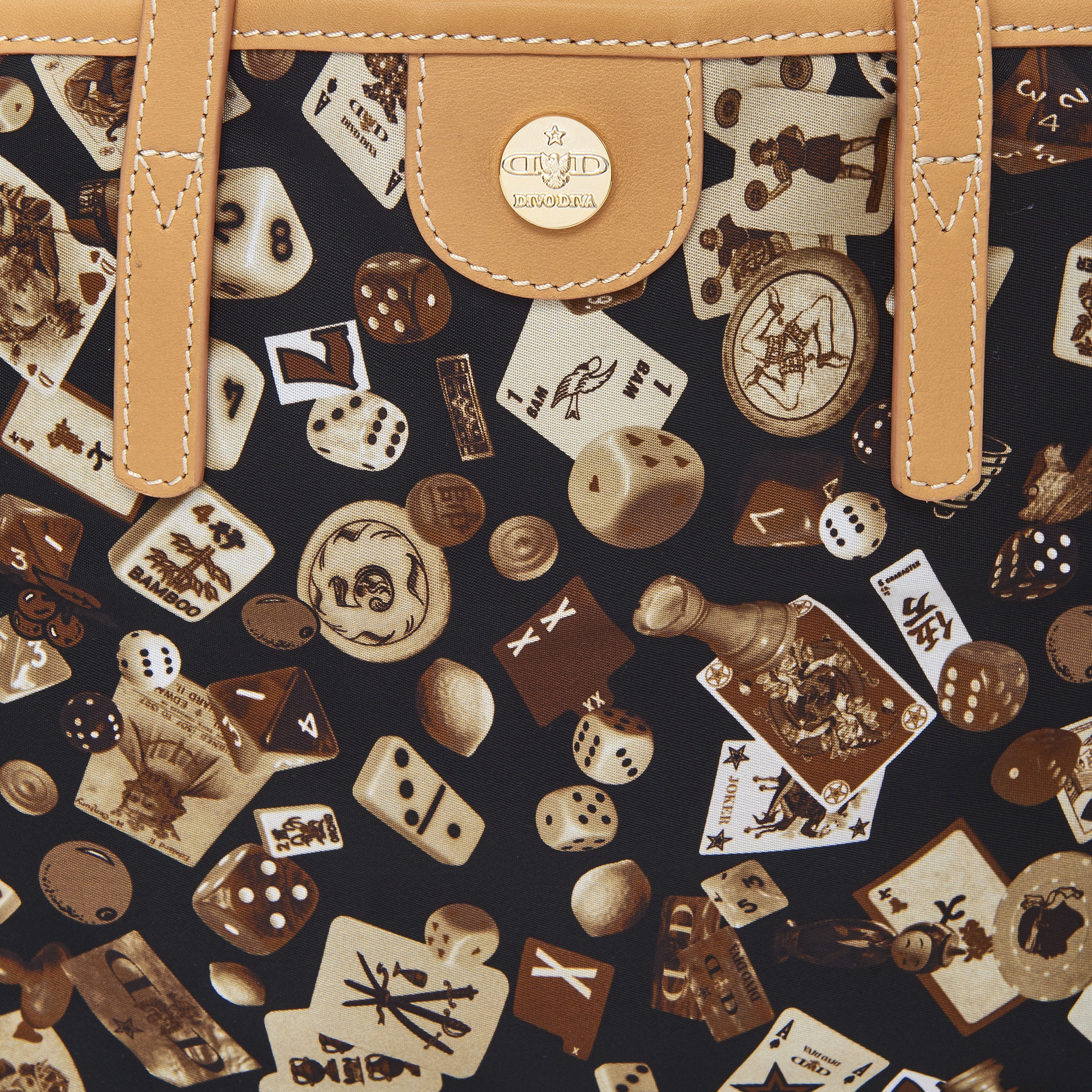 Venice shopping piccola con tracolla in Nylon con Disegno Gambling Classic Marrone/Biscotto