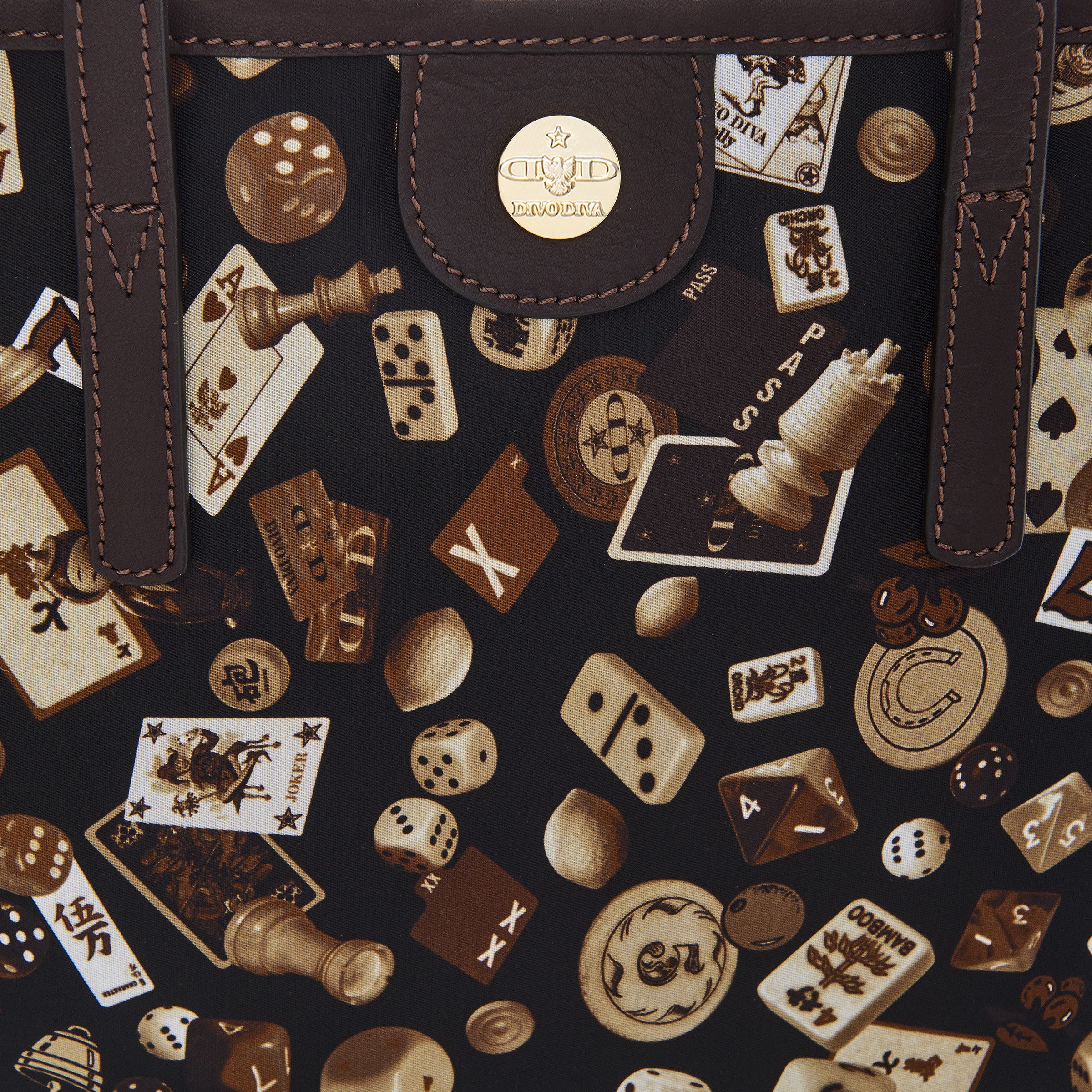 Venice small shopping bag with nylon shoulder strap with Classic Gambling design Brown/Cocoa