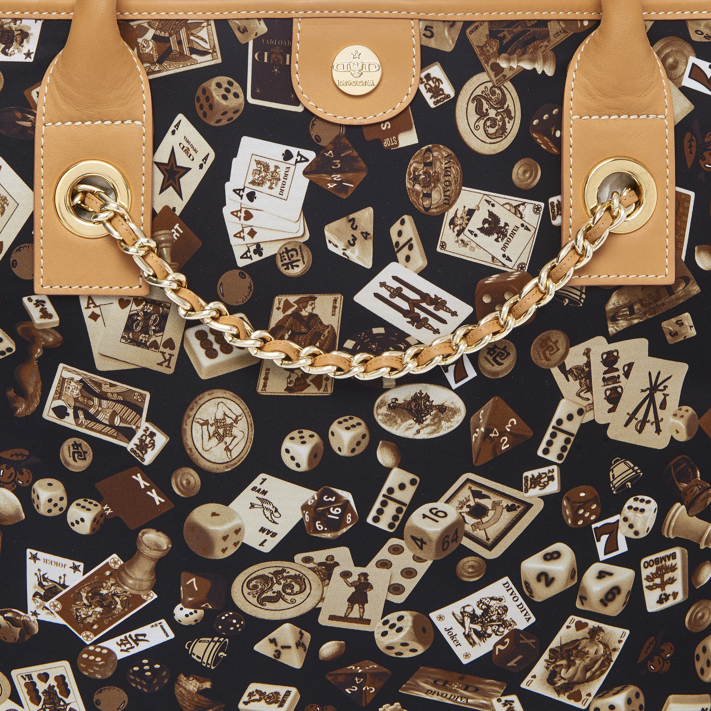 Macao Borsa large shopping bag with Nylon chains with Classic Gambling Design Brown/Cookie