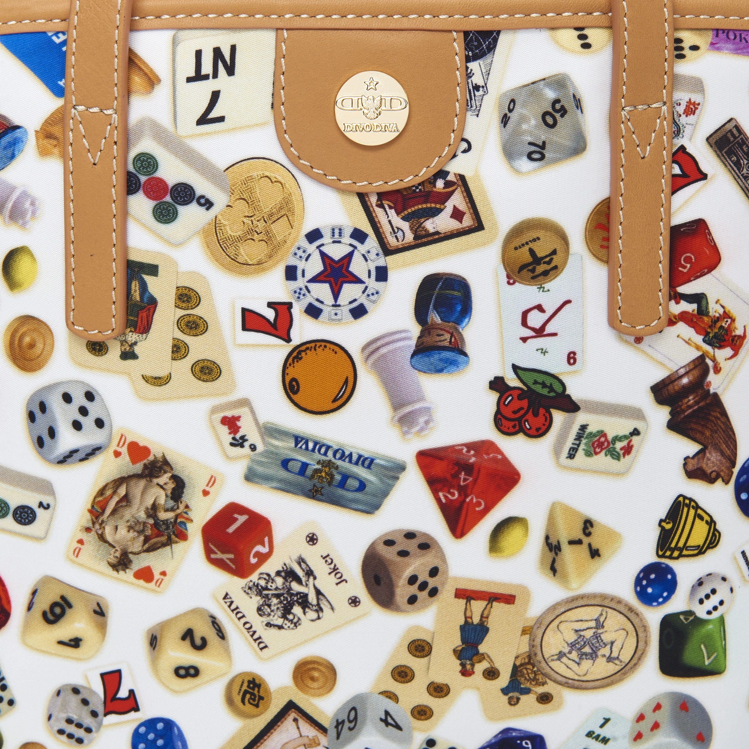 Niagara Borsa small shopping bag with nylon shoulder strap with multicolor gambling design white/biscuit