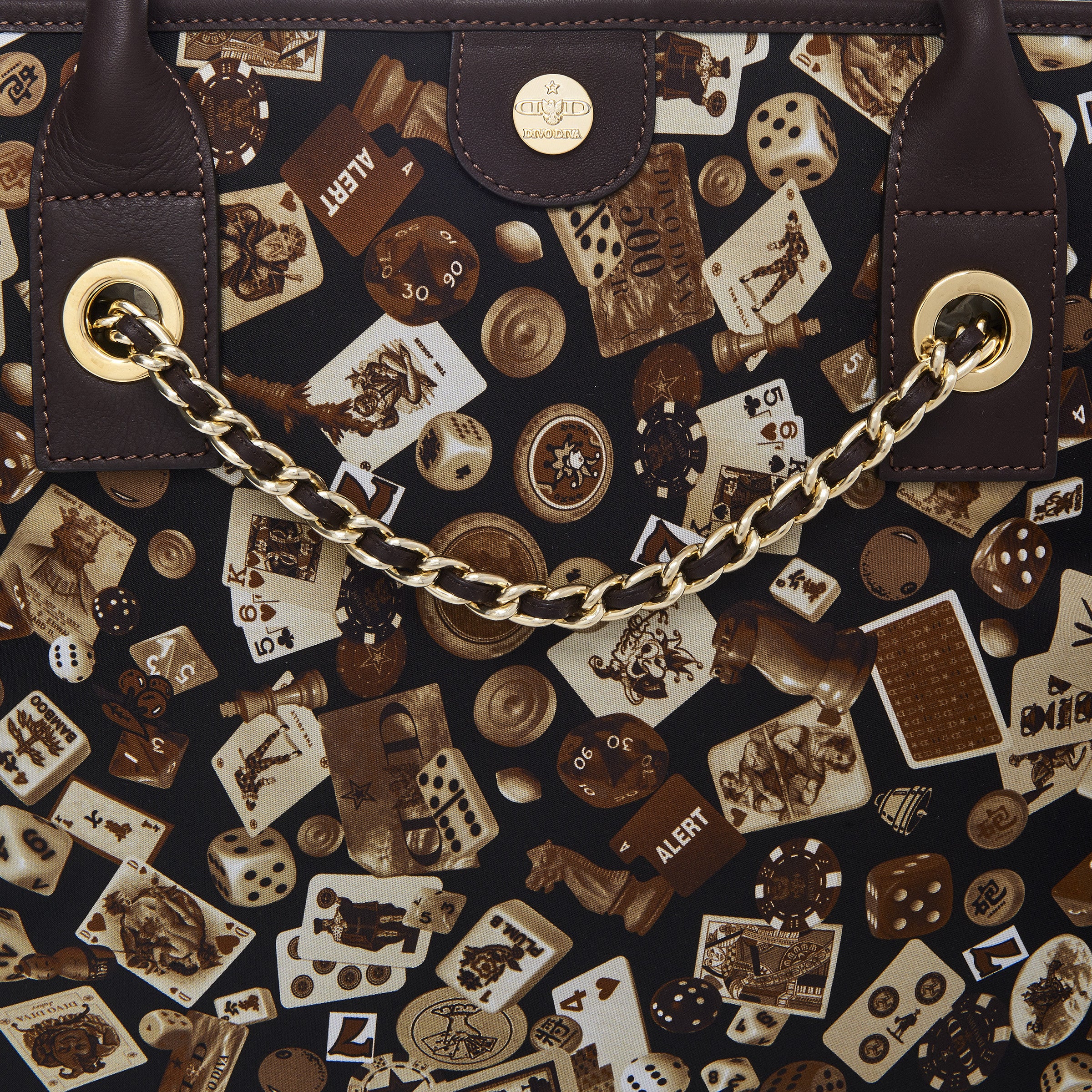 Macao Borsa large shopping bag with Nylon chains with Classic Gambling Design Brown/Cocoa