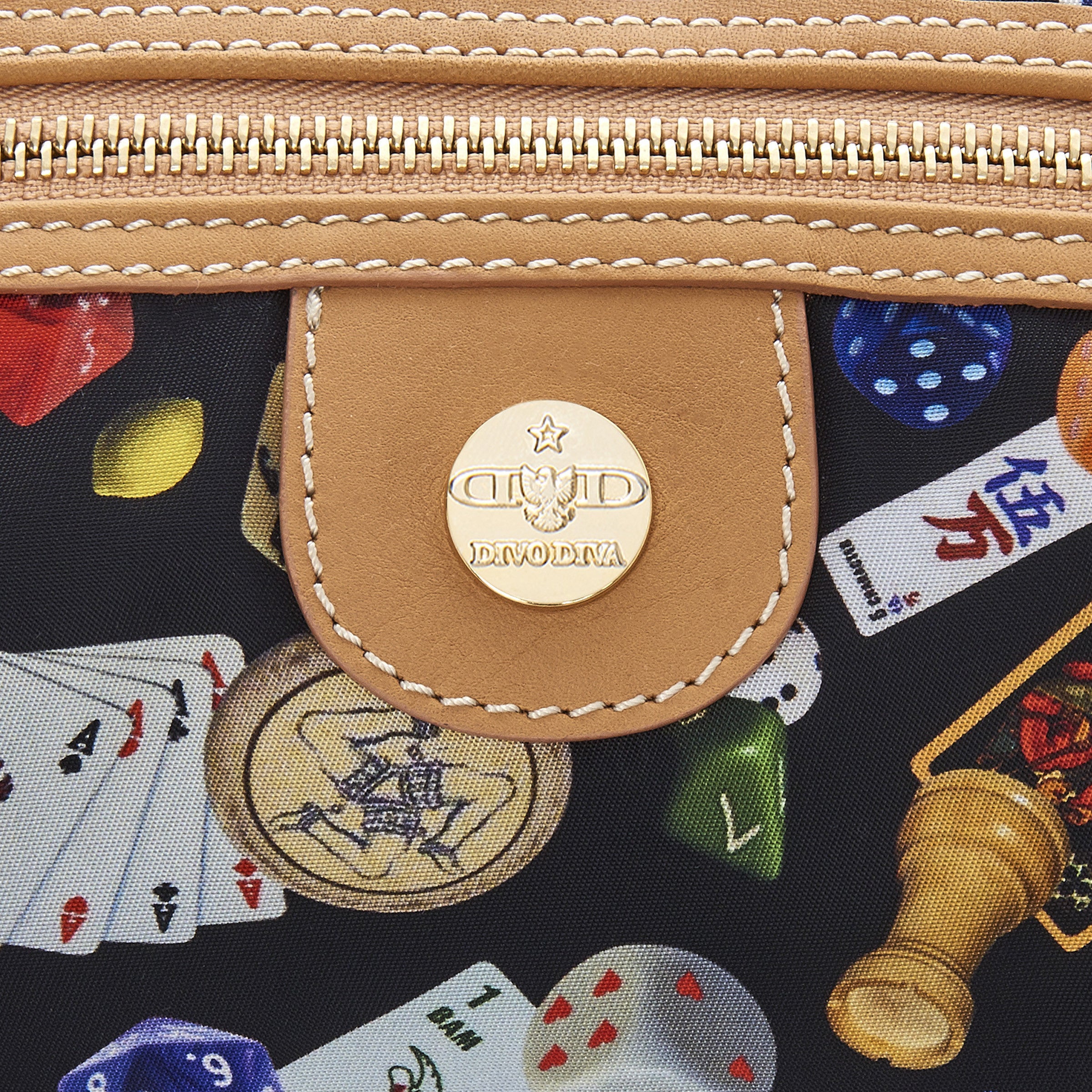 Dublin Tracolla in Nylon con Disegno Gambling Multicolor Nero/Biscotto