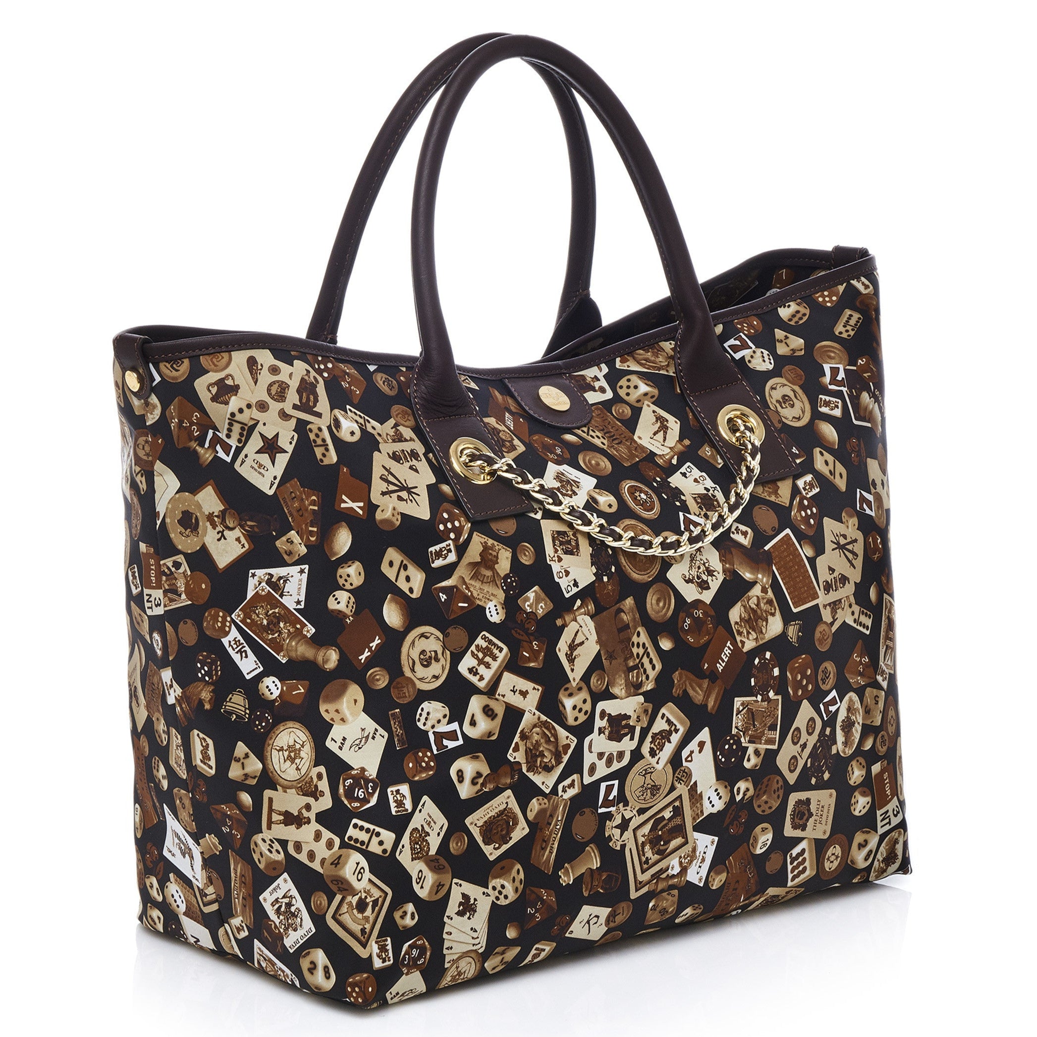 Macao Borsa large shopping bag with Nylon chains with Classic Gambling Design Brown/Cocoa