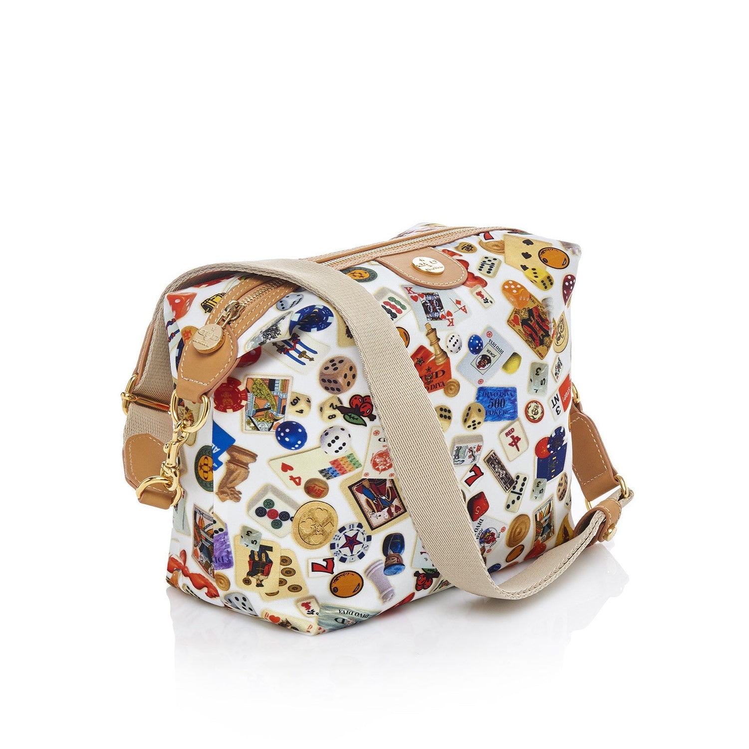 Dublin Tracolla in Nylon con Disegno Gambling Multicolor Bianco/Biscotto