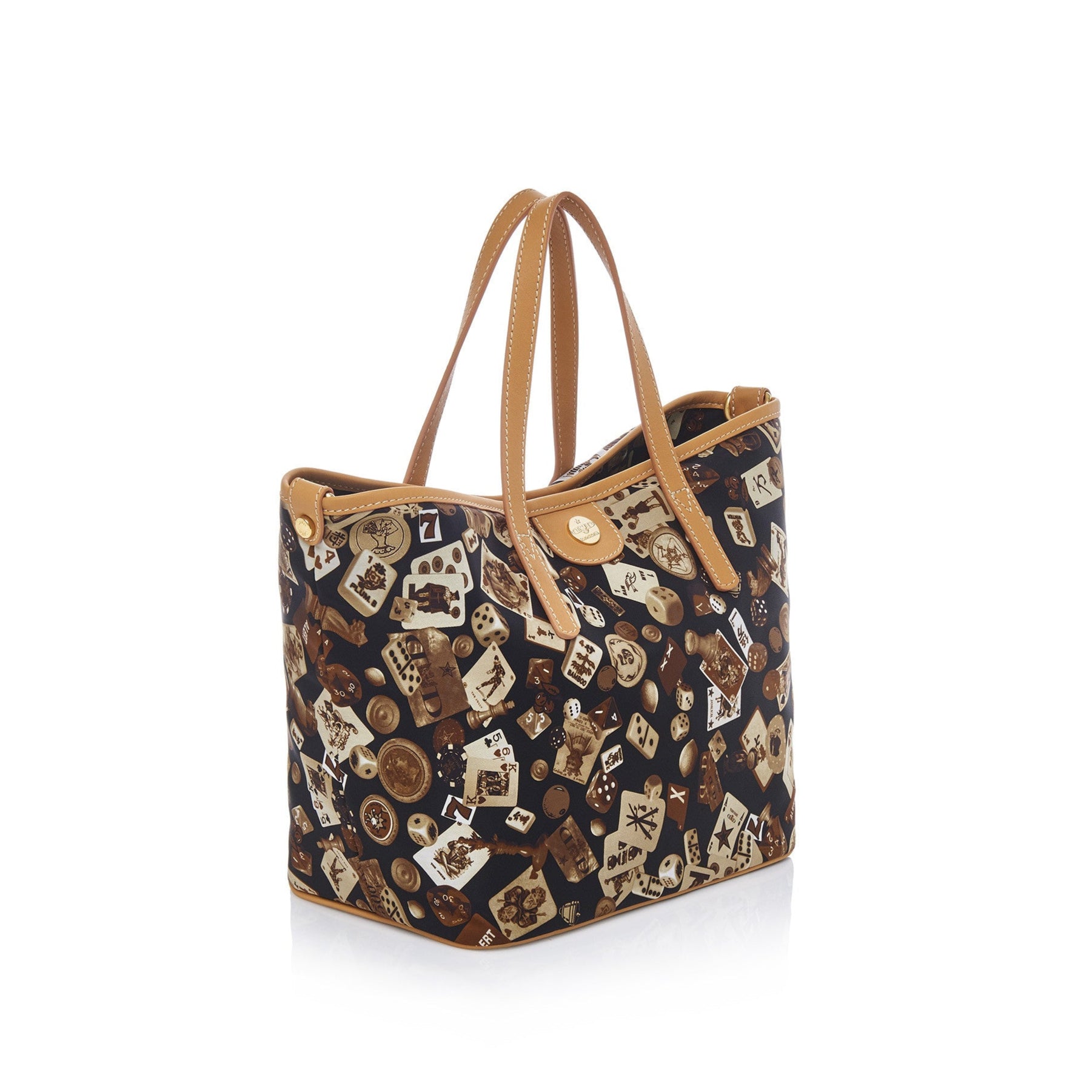 Venice shopping piccola con tracolla in Nylon con Disegno Gambling Classic Marrone/Biscotto