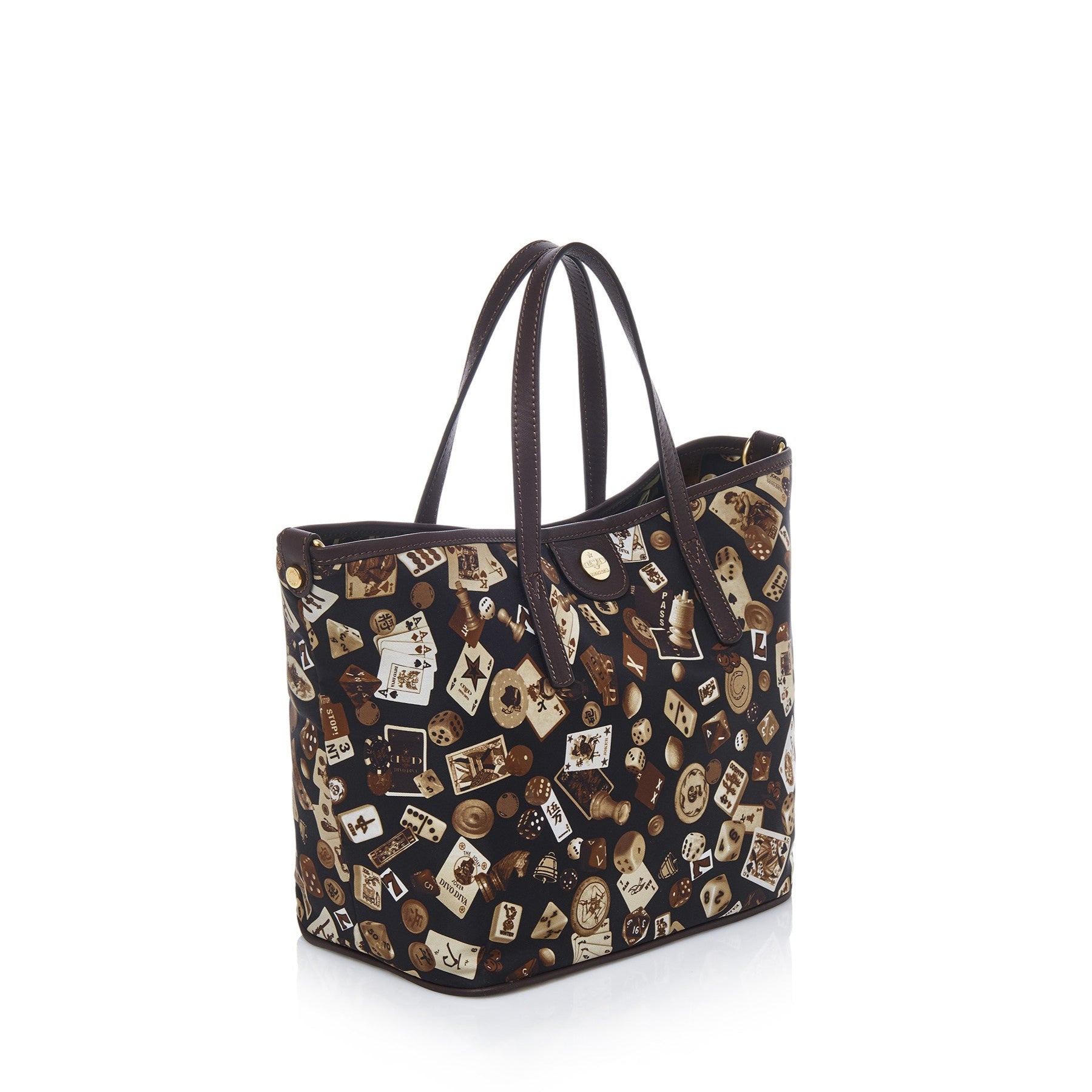 Venice small shopping bag with nylon shoulder strap with Classic Gambling design Brown/Cocoa