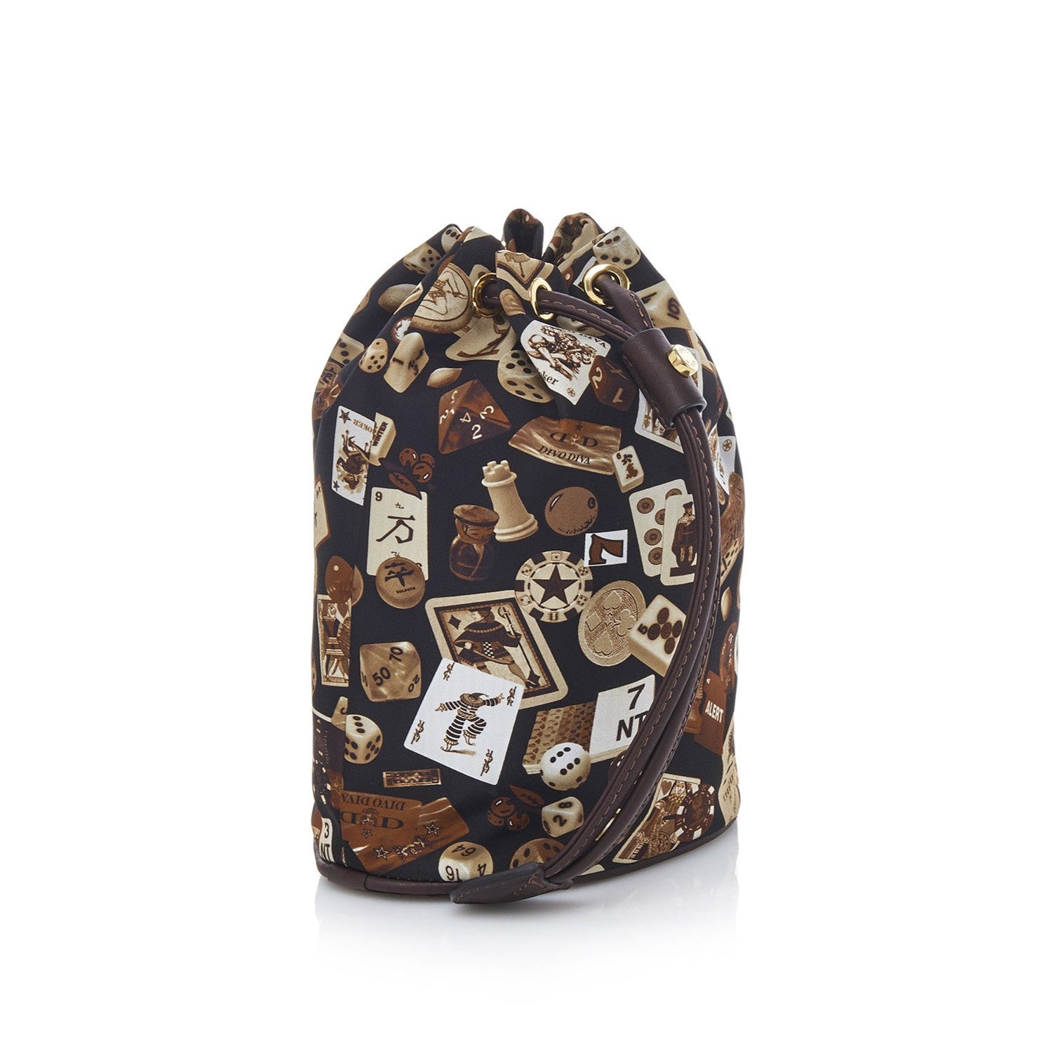 Deauville Sacchetto beauty stringato in Nylon con Disegno Gambling Classic Marrone/Cacao