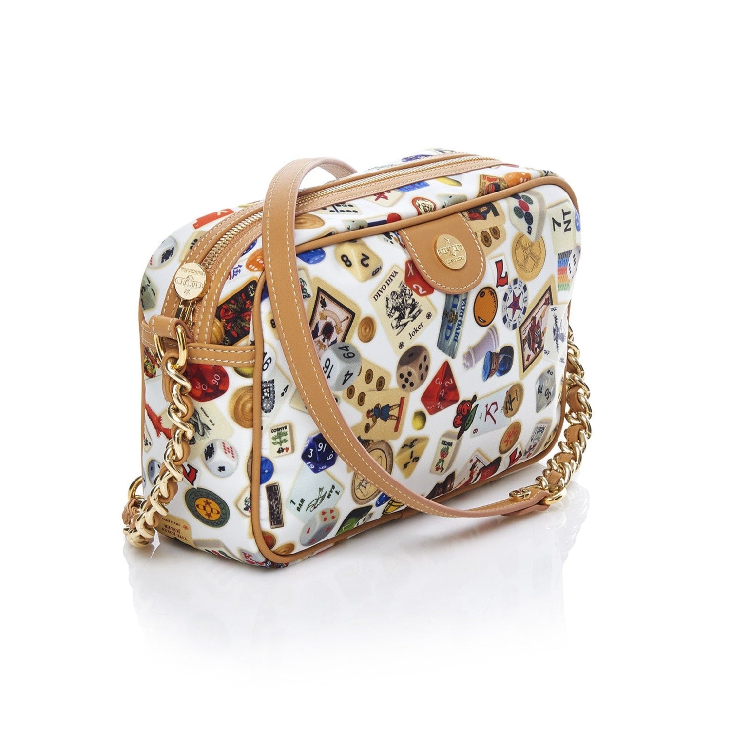 Las Vegas Tracolla con catene in Nylon con Disegno Gambling Multicolor Bianco/Biscotto