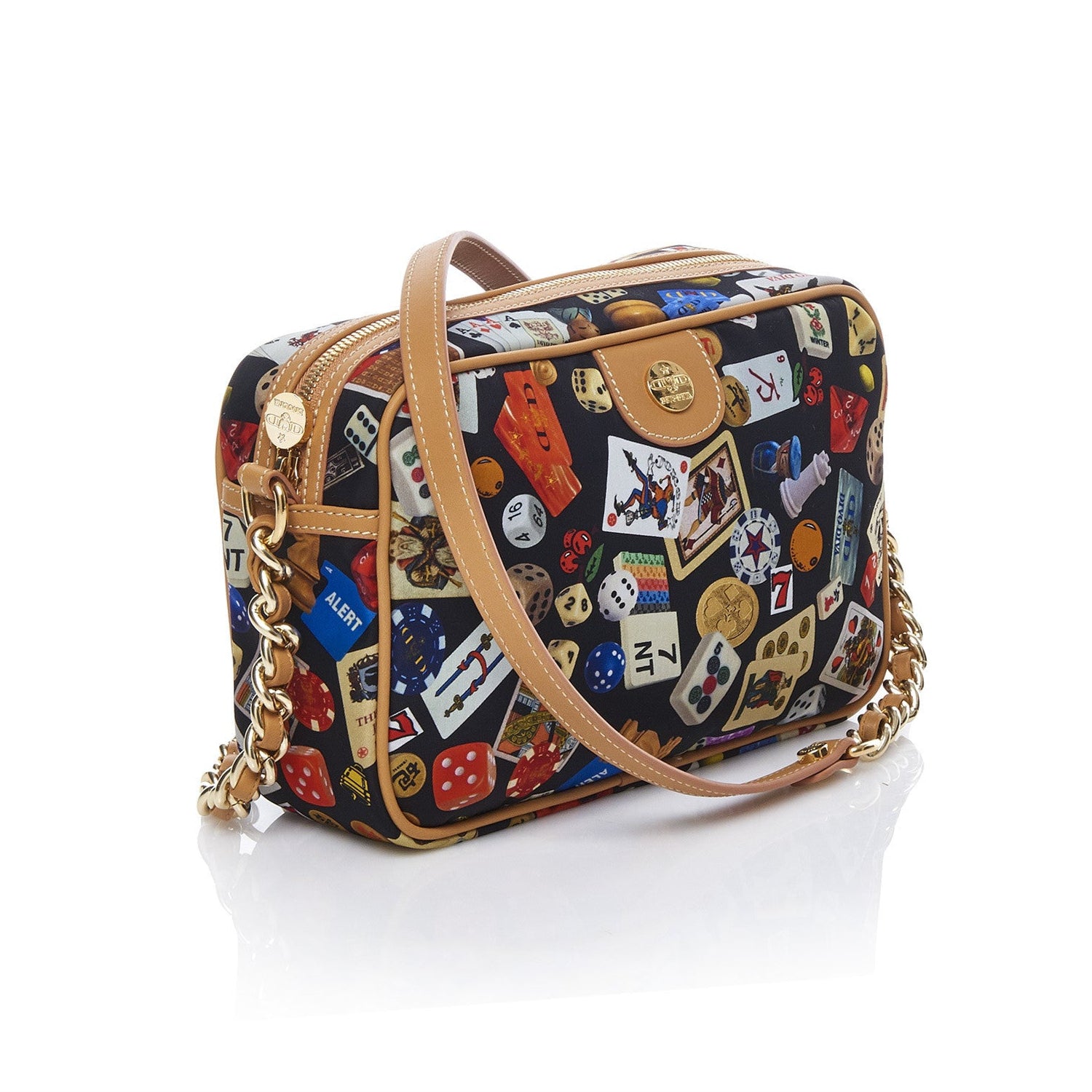 Las Vegas Tracolla con catene in Nylon con Disegno Gambling Multicolor Nero/Biscotto