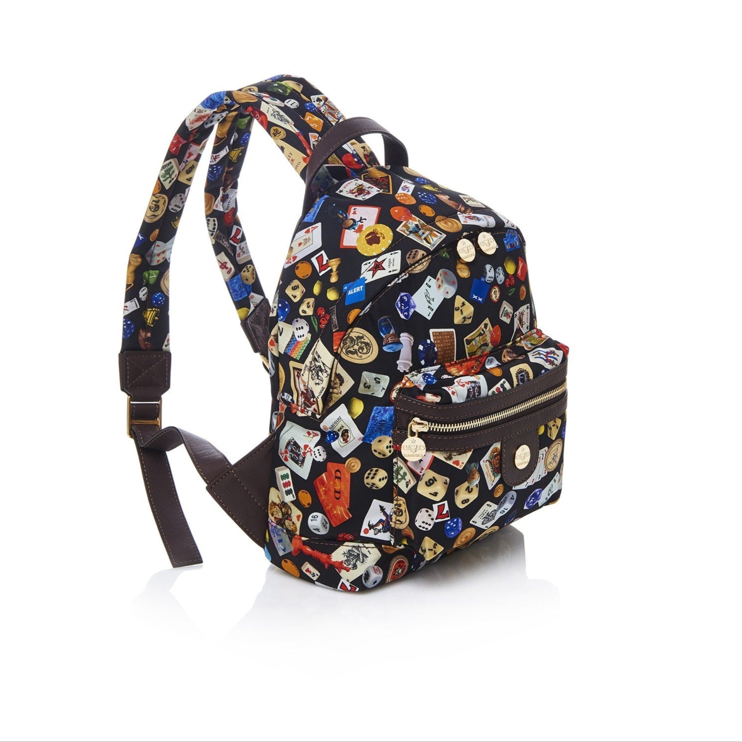 Melbourne Zaino piccolo in Nylon con Disegno Gambling Multicolor Nero/Cacao
