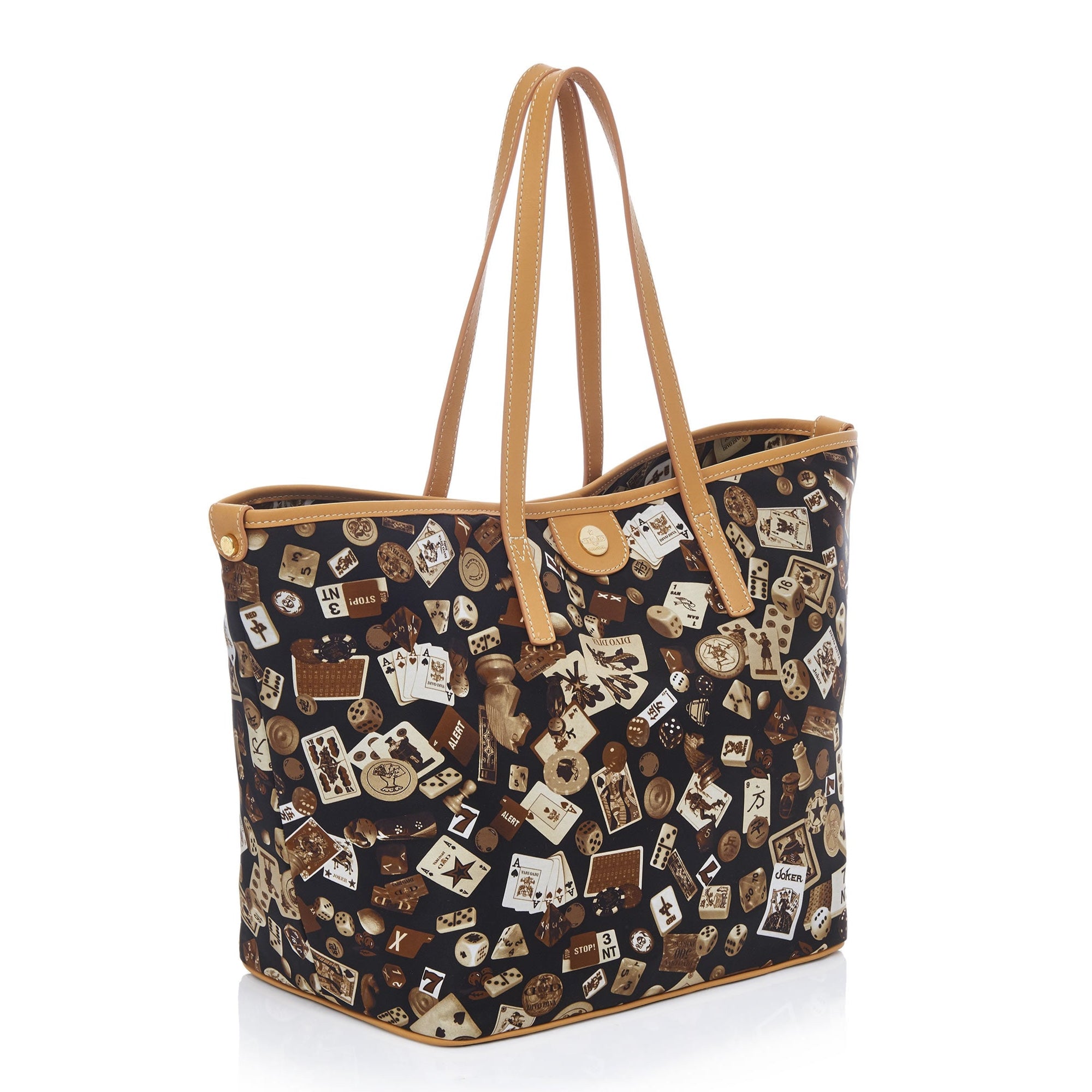 Sanremo Borsa shopping medium in Nylon with Gambling Classic Design Brown/Biscuit