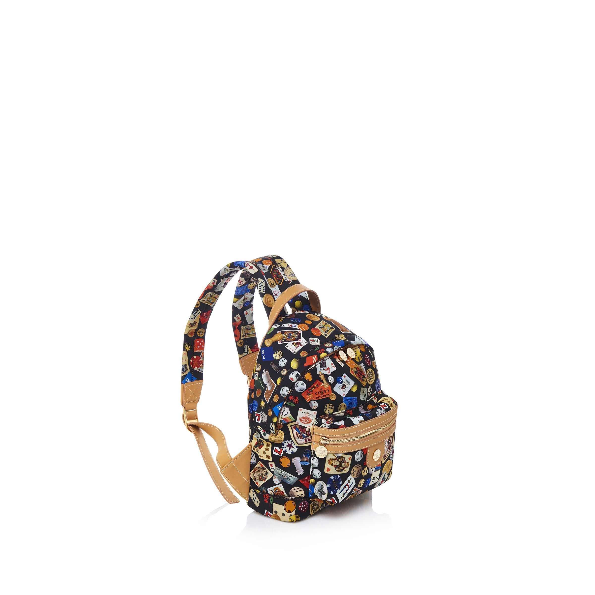 Melbourne Small Nylon Backpack with Multicolor Gambling Design Black/Cookie