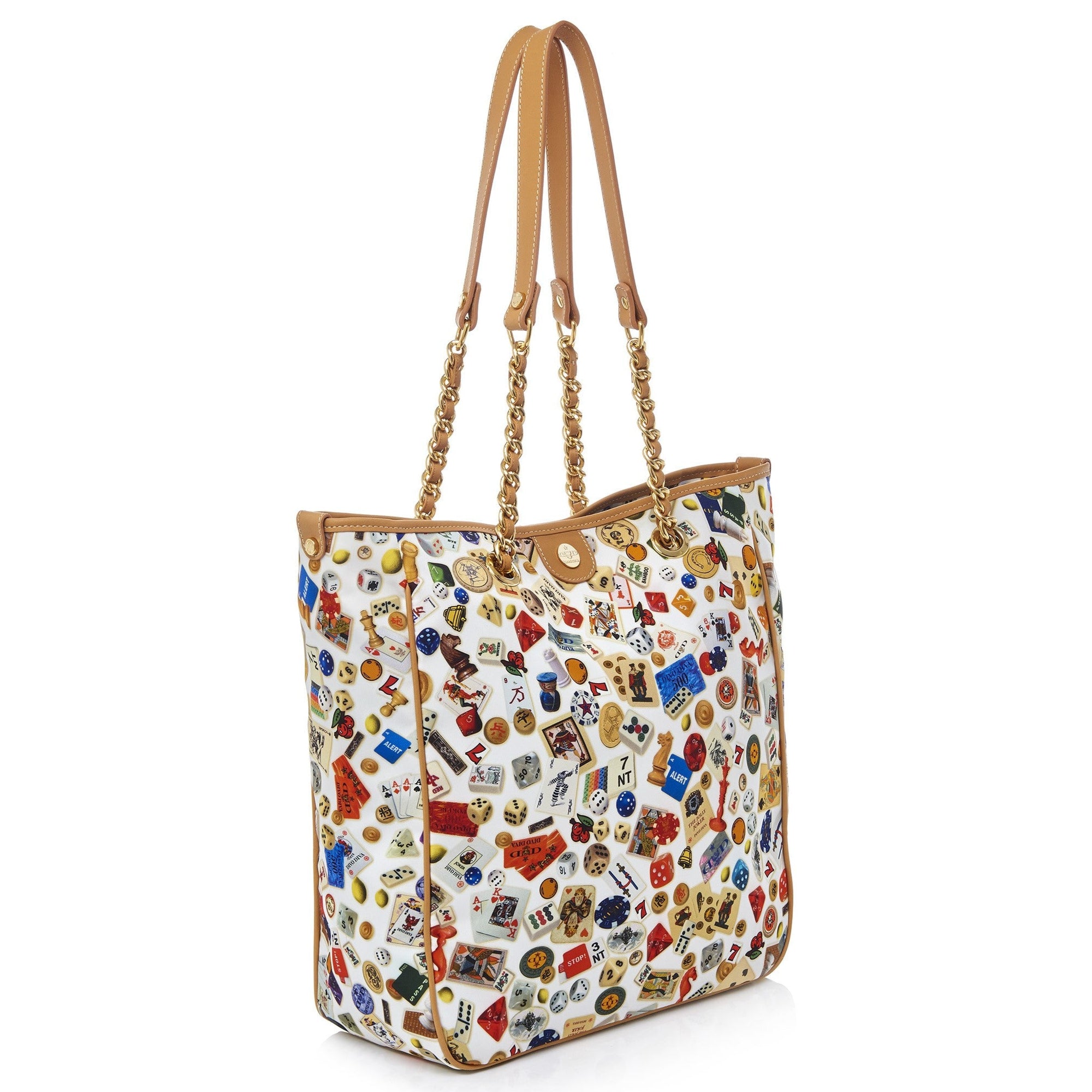 Miami Bolsa shopping medium with Nylon chains with Multicolor Gambling Design White/Biscuit