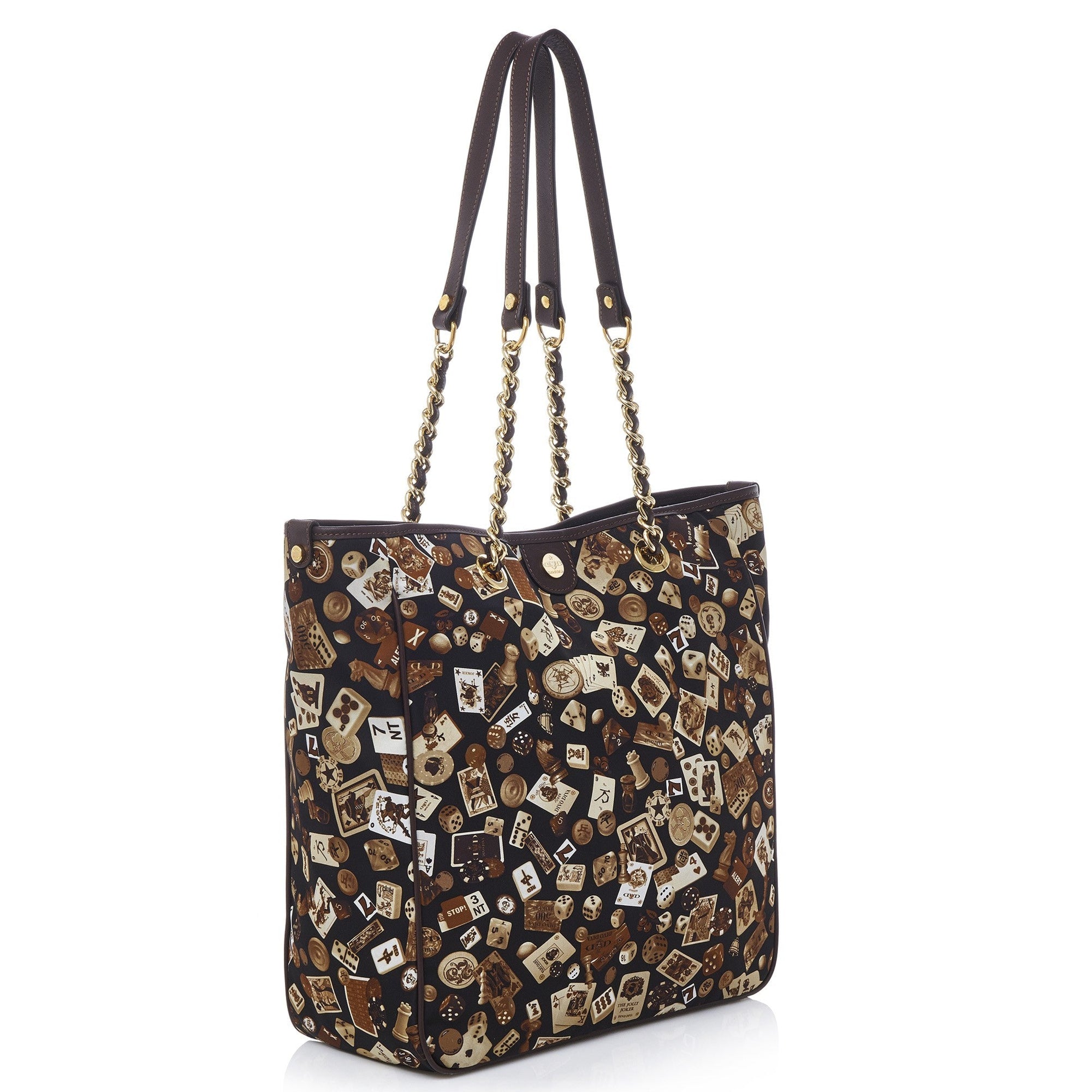 Miami Borsa shopping medium with nylon chains with Classic Gambling Design Brown/Cocoa