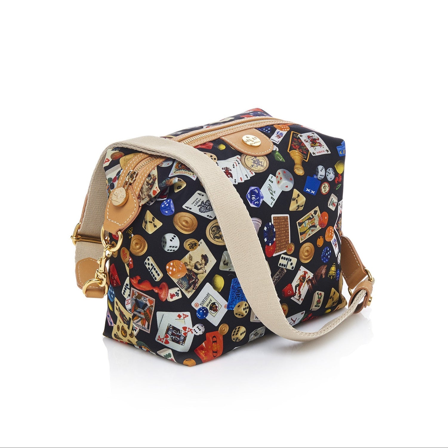 Dublin Tracolla in Nylon con Disegno Gambling Multicolor Nero/Biscotto