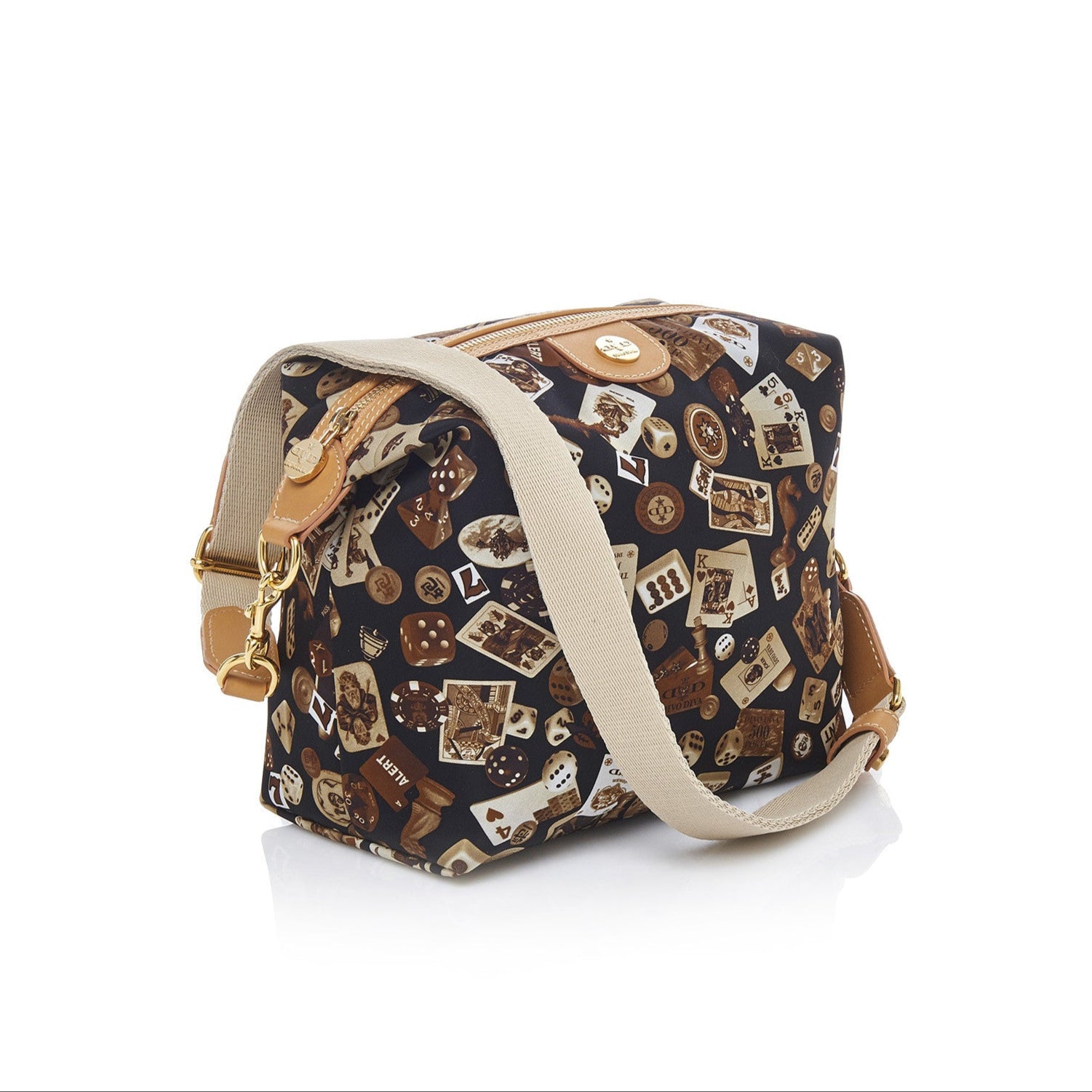 Dublin Tracolla in Nylon con Disegno Gambling Classic Marrone/Biscotto