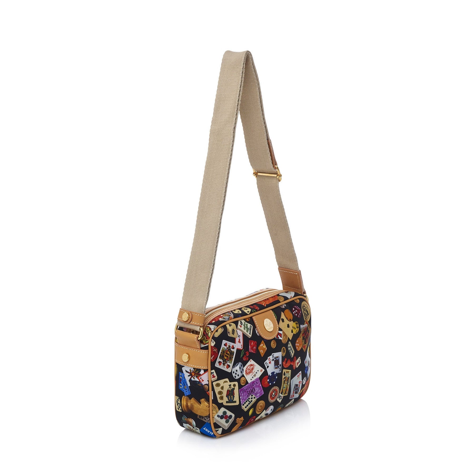 Seoul Nylon Shoulder Bag with Multicolor Gambling Design Black/Biscuit