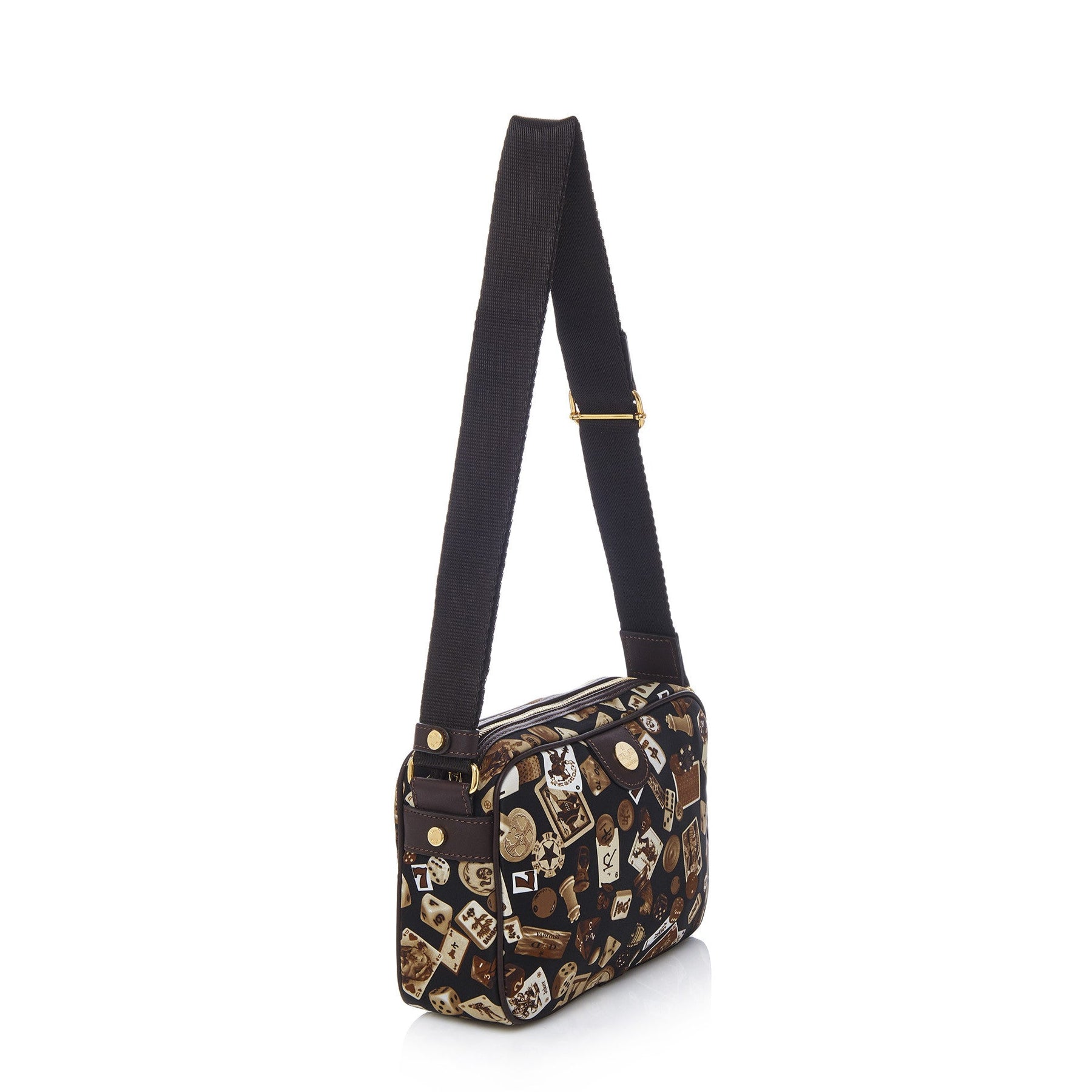 Seoul Nylon Shoulder Bag with Classic Gambling Design Brown/Cocoa