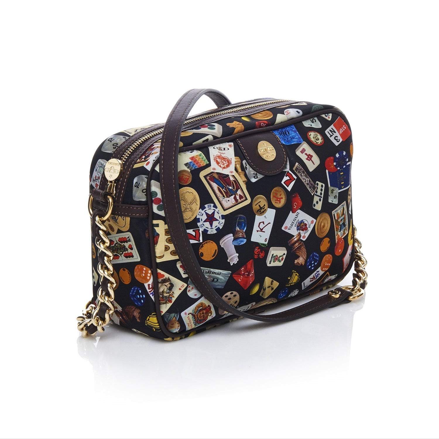 Las Vegas Tracolla con catene in Nylon con Disegno Gambling Multicolor Nero/Cacao