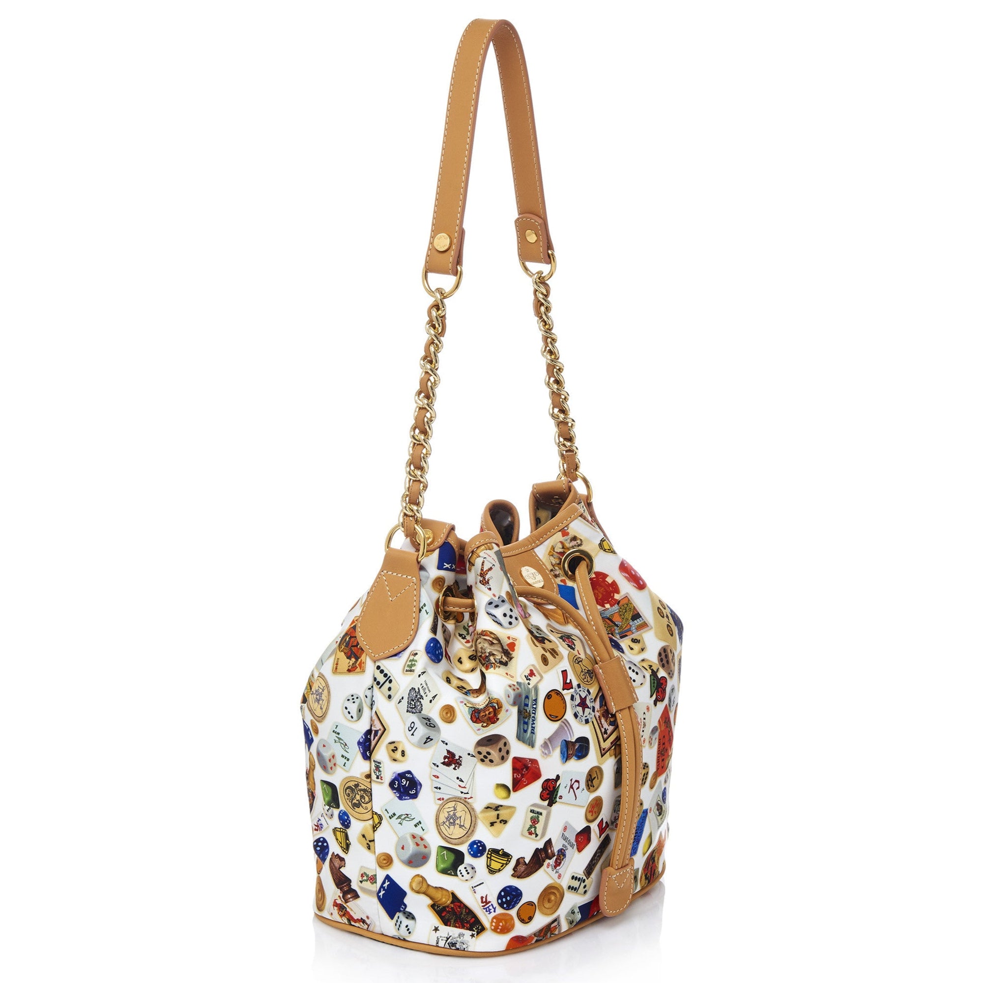 Casablanca Secchiello con catene in Nylon con Disegno Gambling Multicolor Bianco/Biscotto