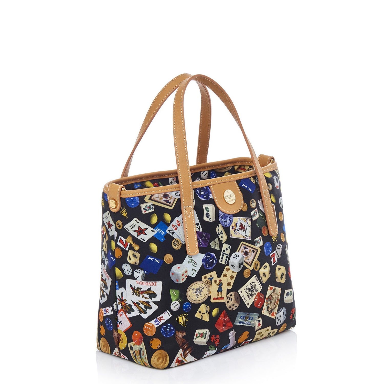 Niagara Borsa small shopping bag with nylon shoulder strap with multicolor gambling design black/biscuit