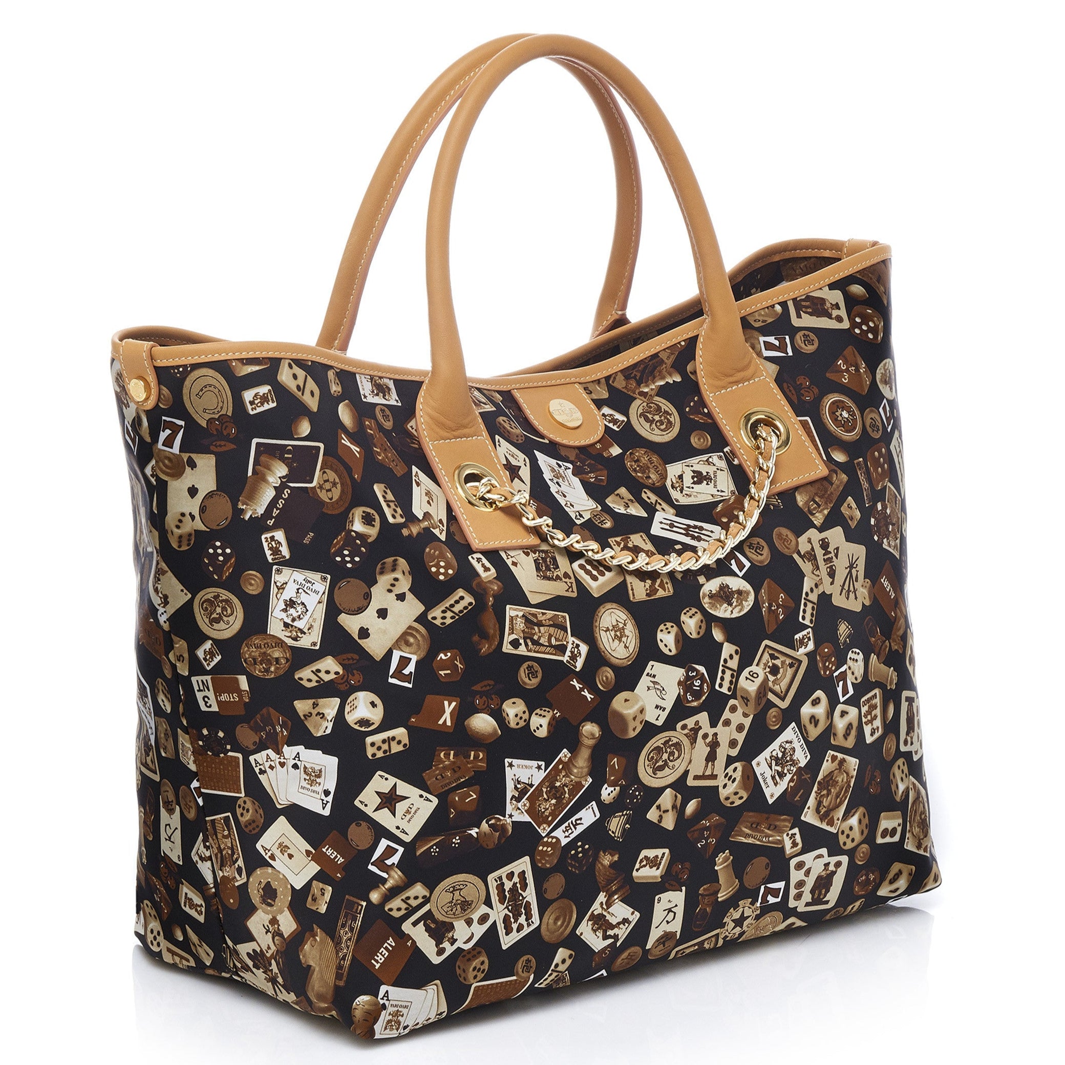 Macao Borsa large shopping bag with Nylon chains with Classic Gambling Design Brown/Cookie