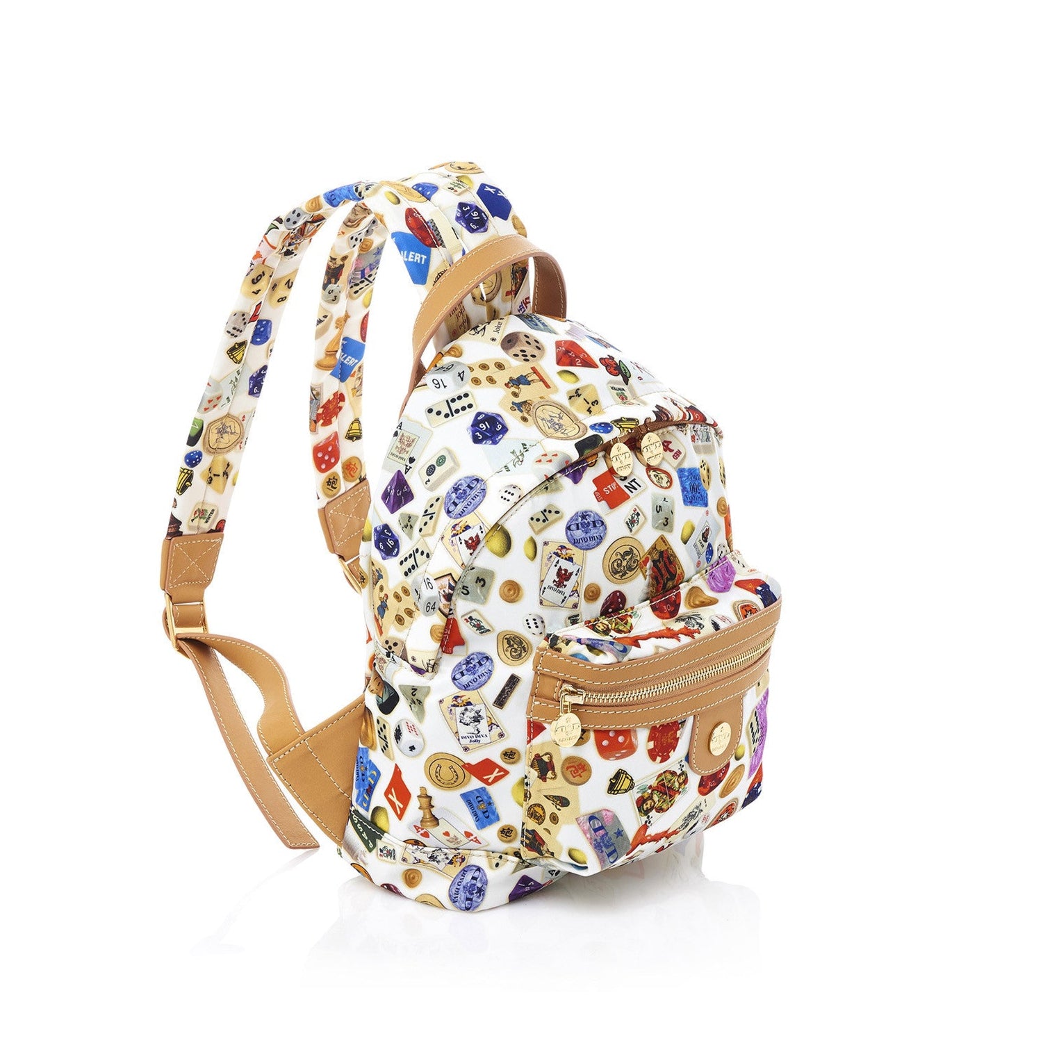 Melbourne Zaino piccolo in Nylon con Disegno Gambling Multicolor Bianco/Biscotto