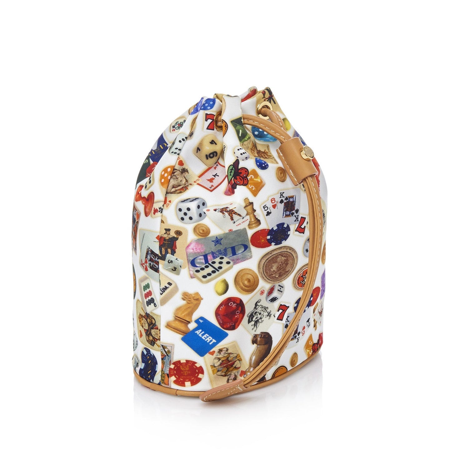 Deauville 尼龙多彩图案赌博风格束口化妆包 白色/饼干色