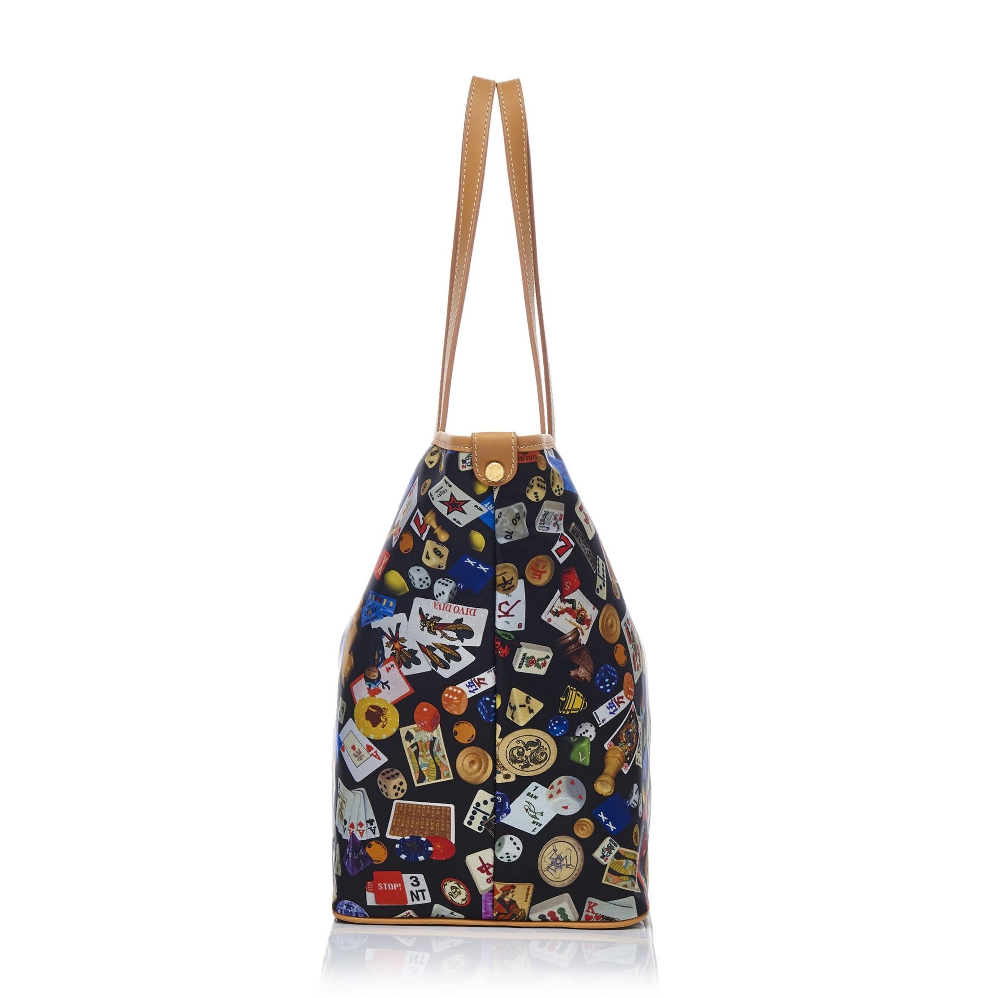 Sanremo Borsa shopping media in Nylon con Disegno Gambling Multicolor Nero/Biscotto