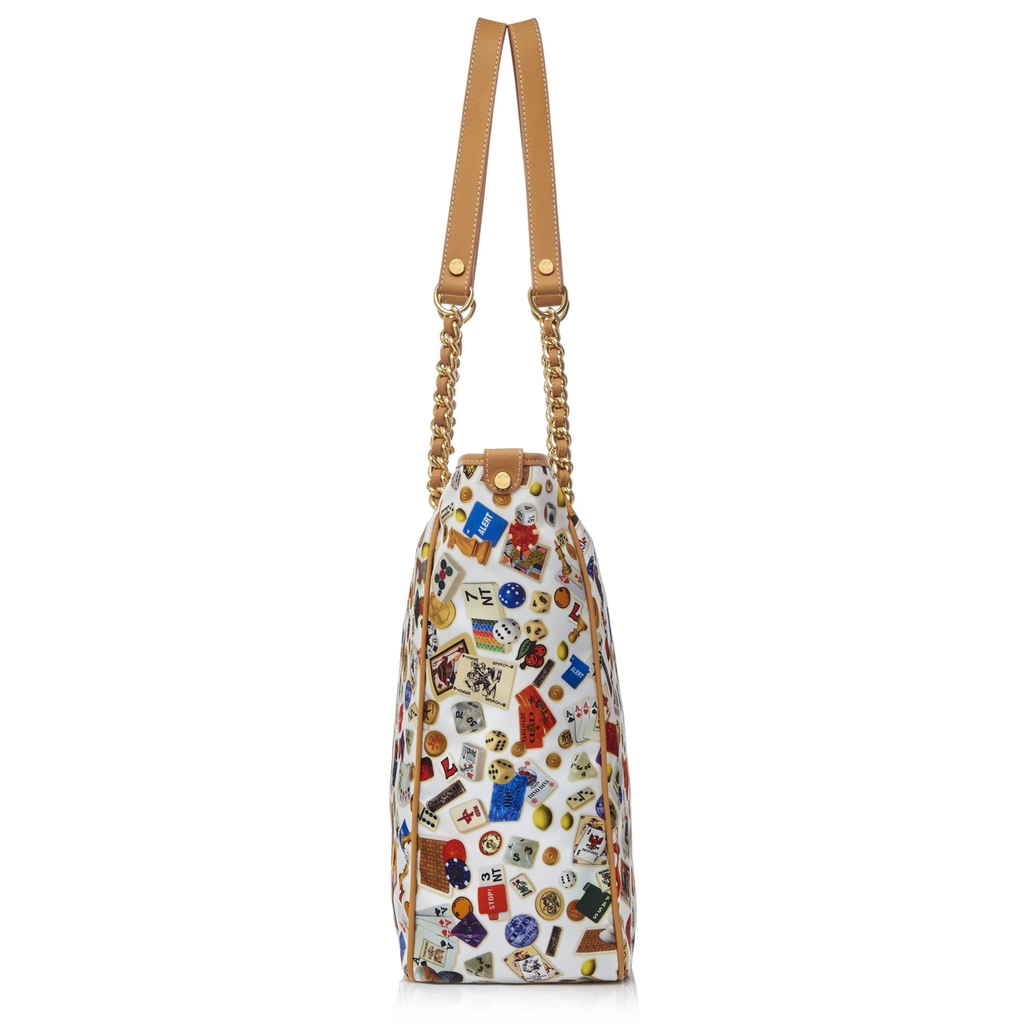 Miami Bolsa shopping medium with Nylon chains with Multicolor Gambling Design White/Biscuit