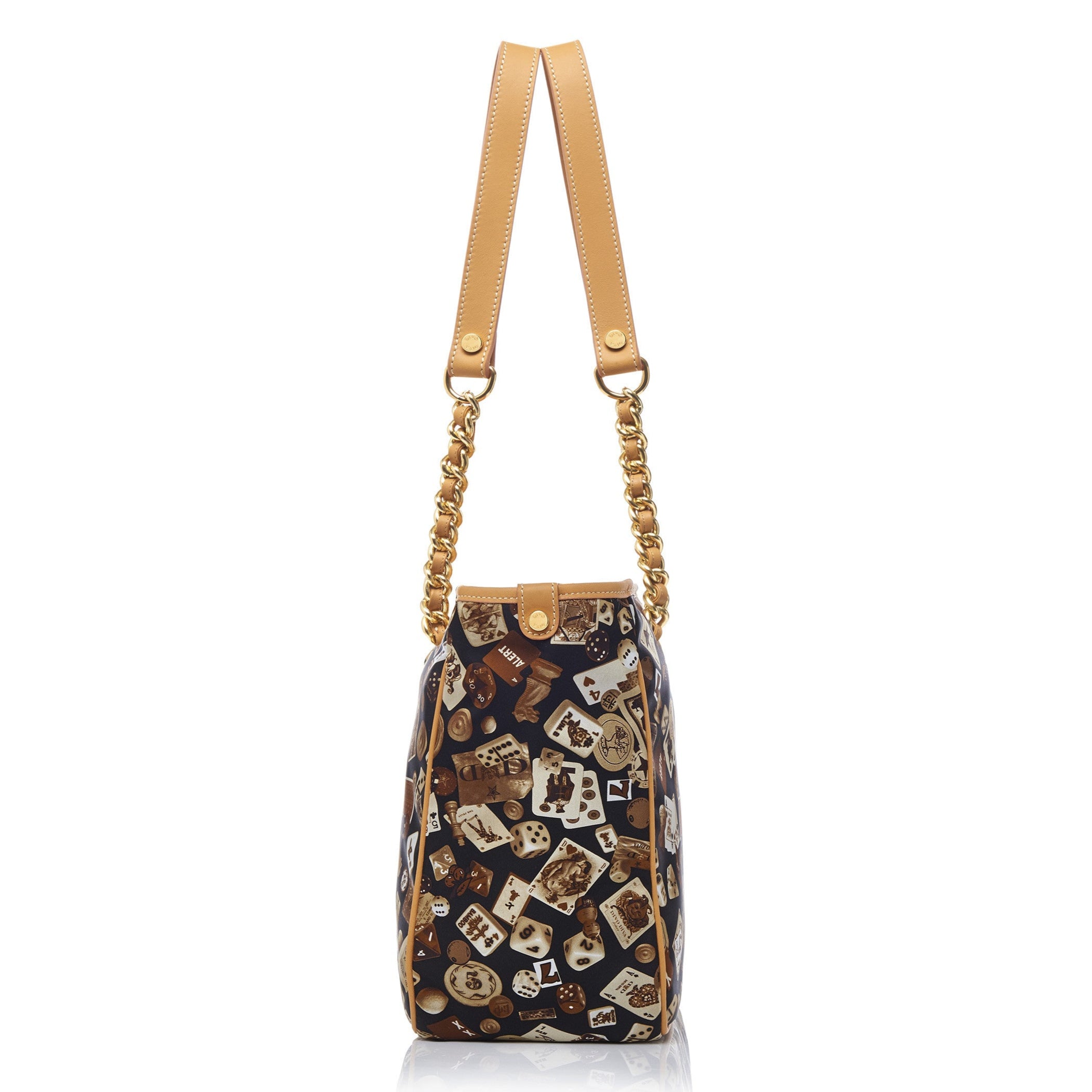 Antibes Borsa shopping piccola con zip e catene in Nylon con Disegno Gambling Classic Marrone/Biscotto