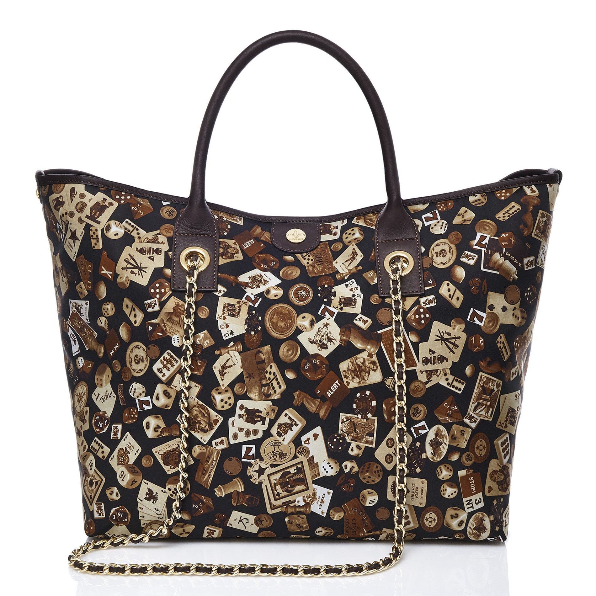 Macao Borsa large shopping bag with Nylon chains with Classic Gambling Design Brown/Cocoa