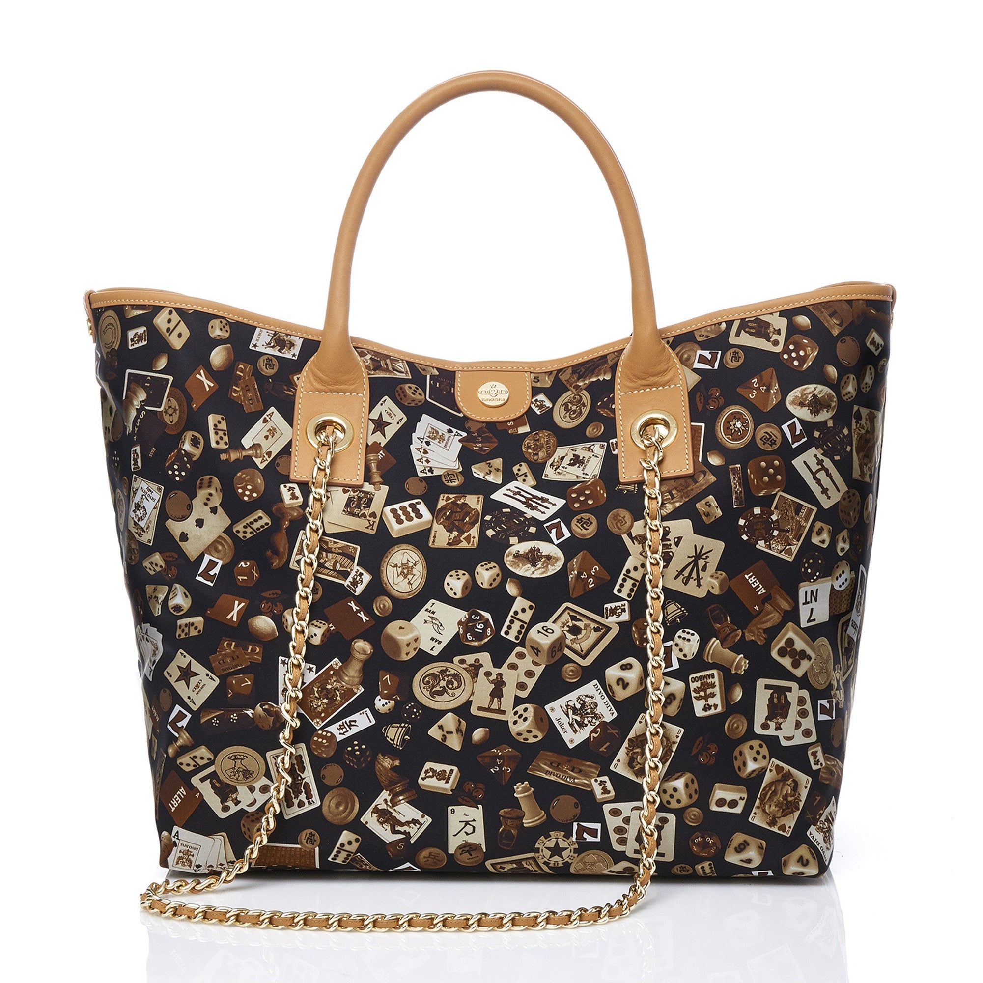 Macao Borsa large shopping bag with Nylon chains with Classic Gambling Design Brown/Cookie