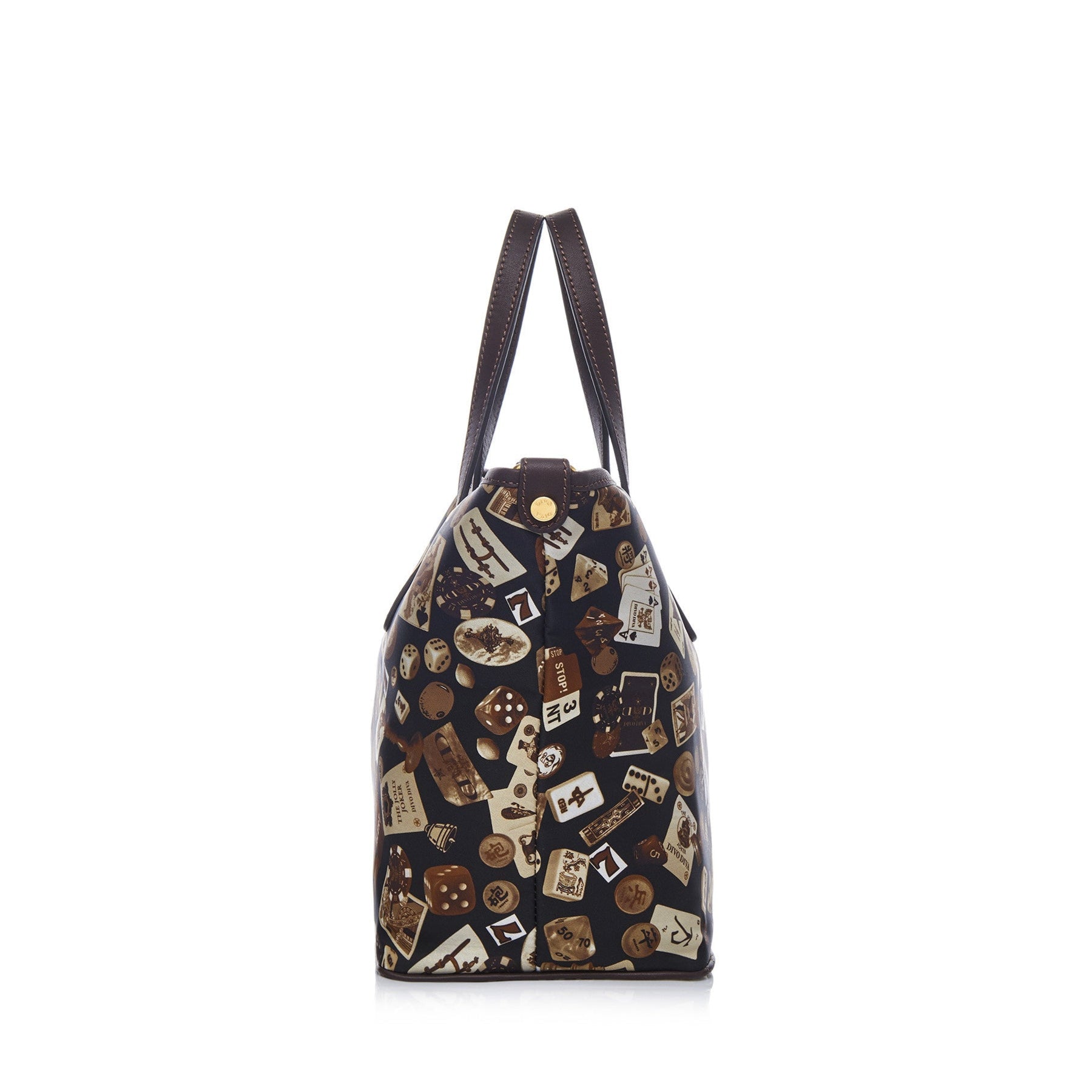 Venice small shopping bag with nylon shoulder strap with Classic Gambling design Brown/Cocoa