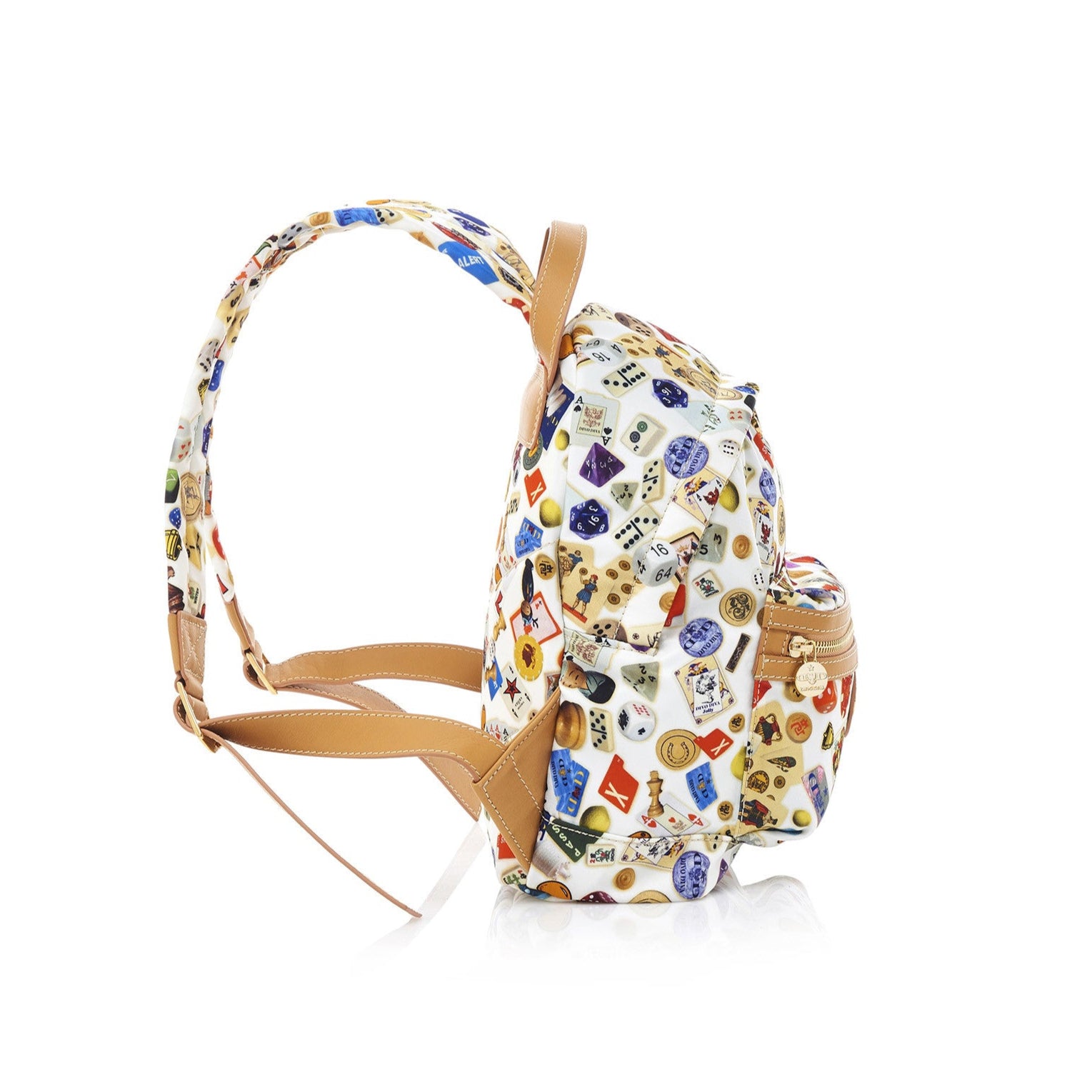 Melbourne Zaino piccolo in Nylon con Disegno Gambling Multicolor Bianco/Biscotto