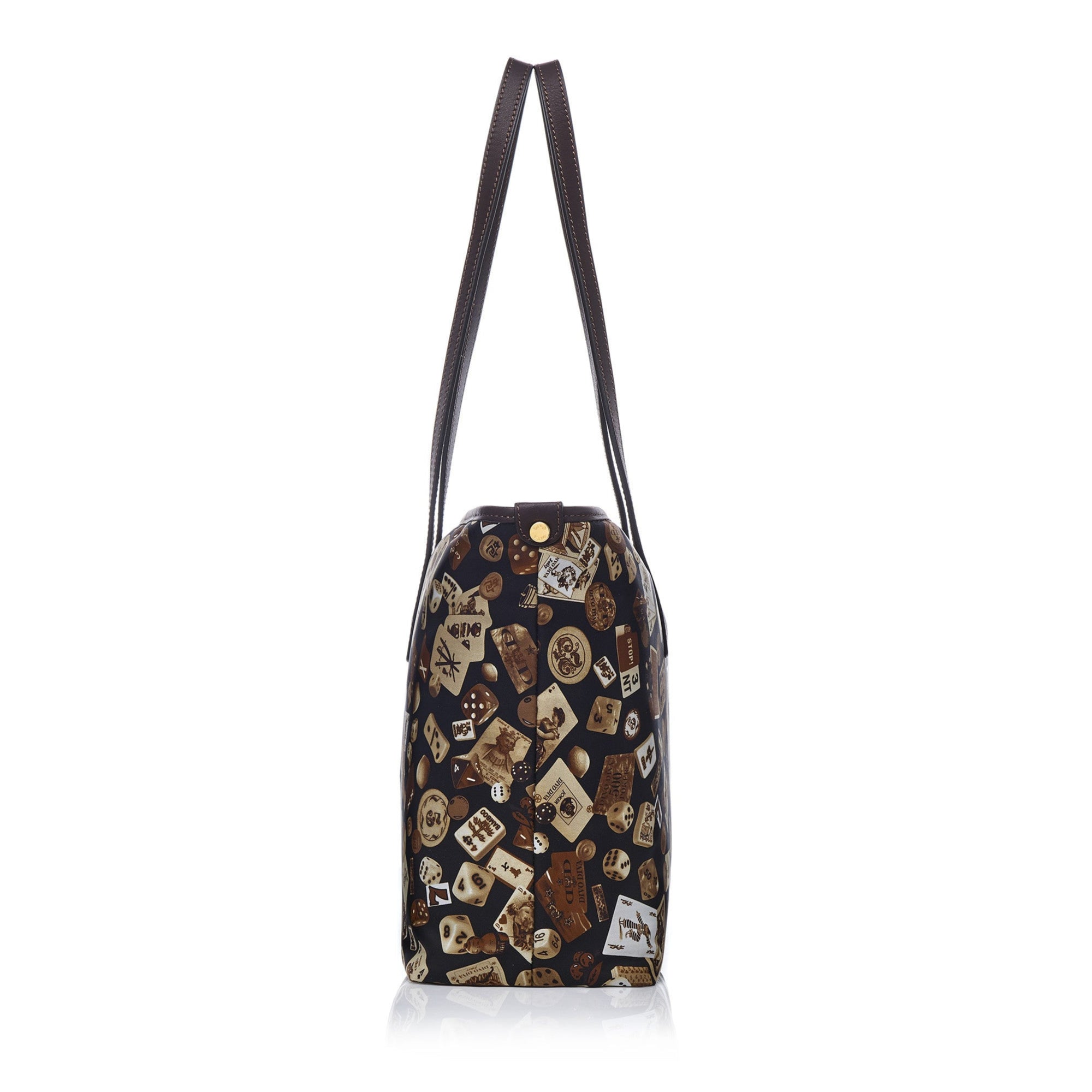 Marbella Borsa shopping media con zip in Nylon con Disegno Gambling Classic Marrone/Cacao