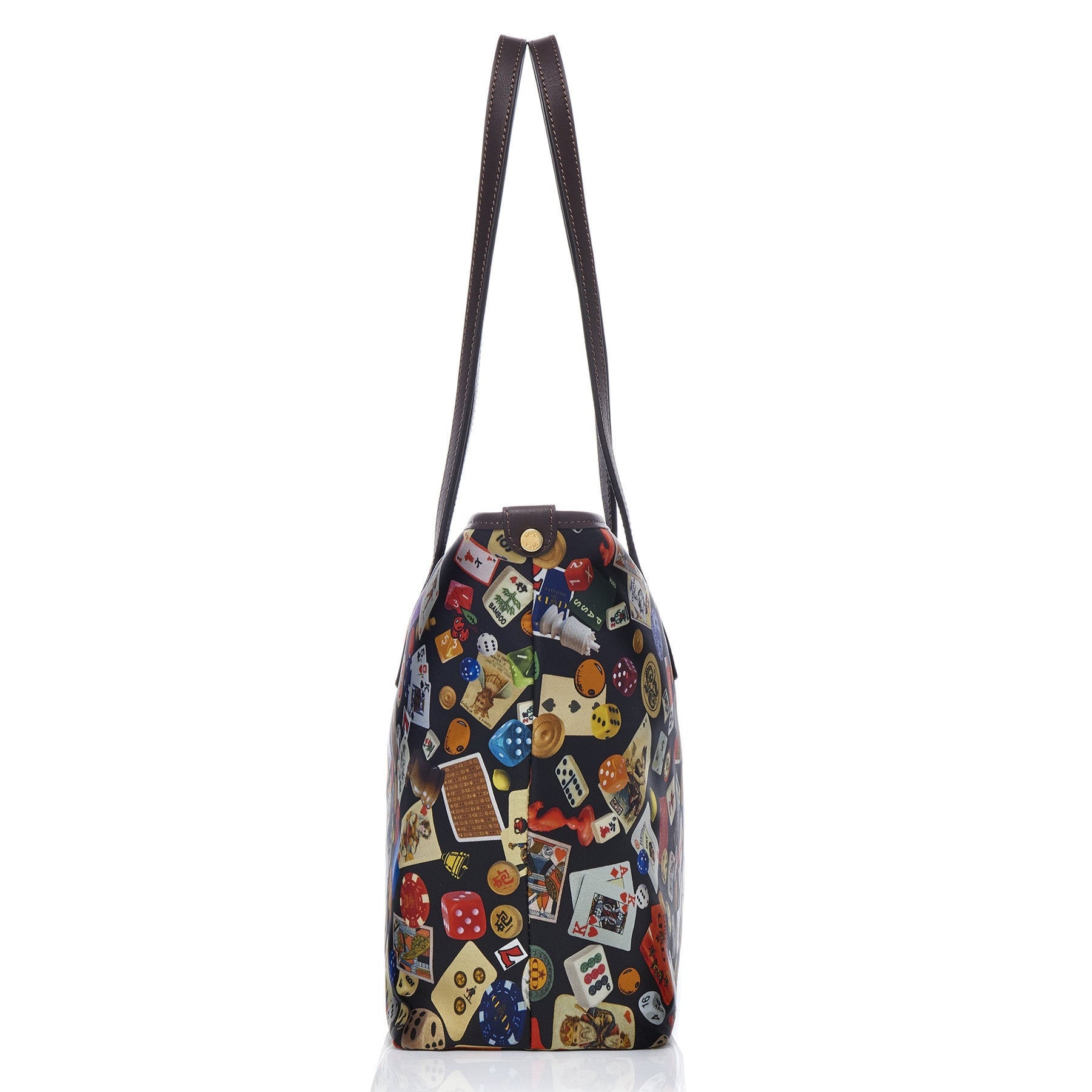 Marbella Borsa shopping media con zip in Nylon con Disegno Gambling Multicolor Nero/Cacao