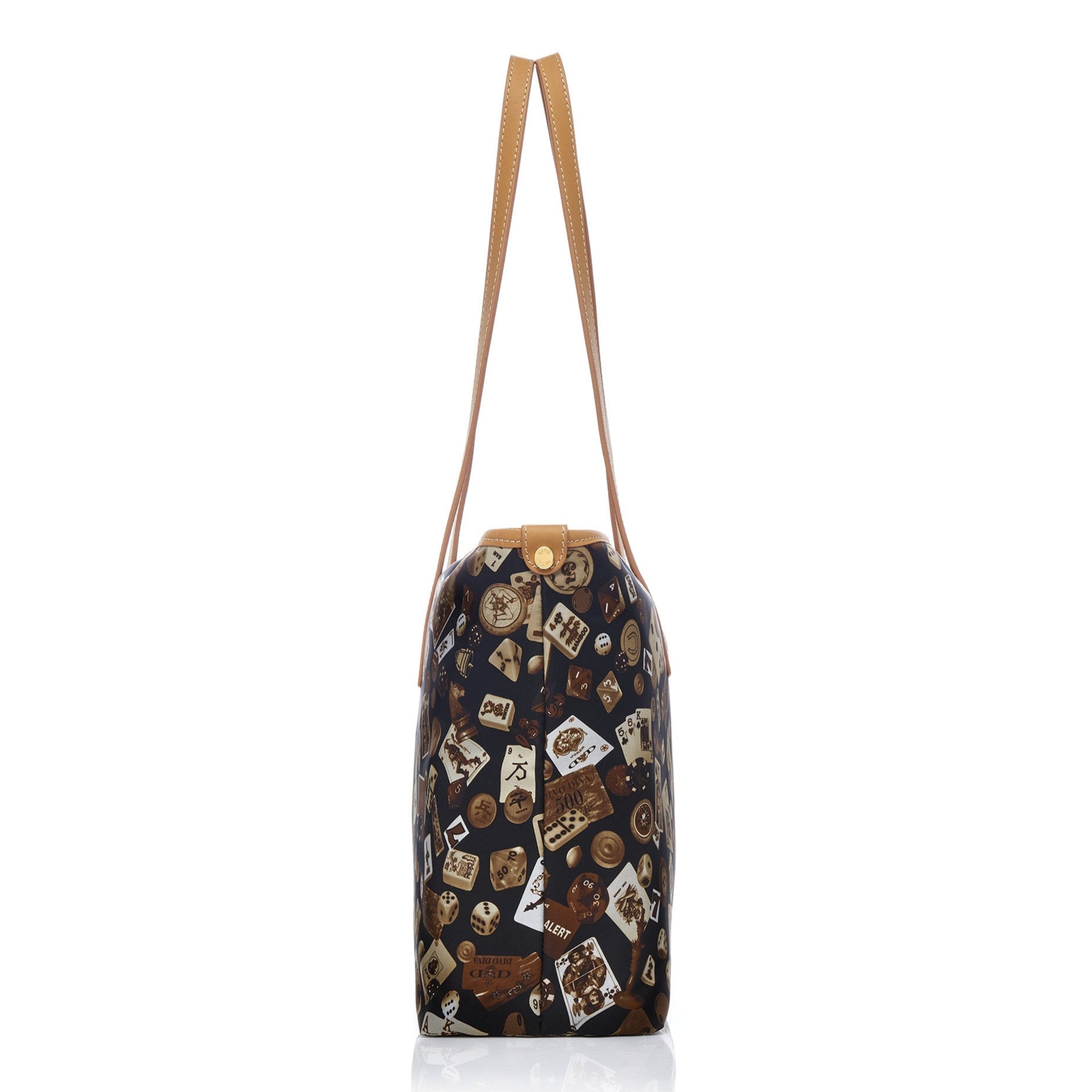 Marbella Borsa shopping media con zip in Nylon con Disegno Gambling Classic Marrone/Biscotto