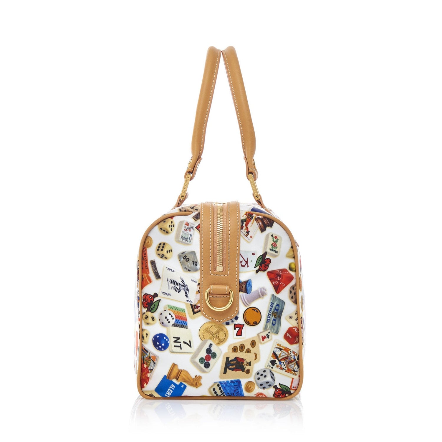 Montecarlo Hand Bag with Nylon Shoulder Strap with Multicolor Gambling Design White/Biscuit