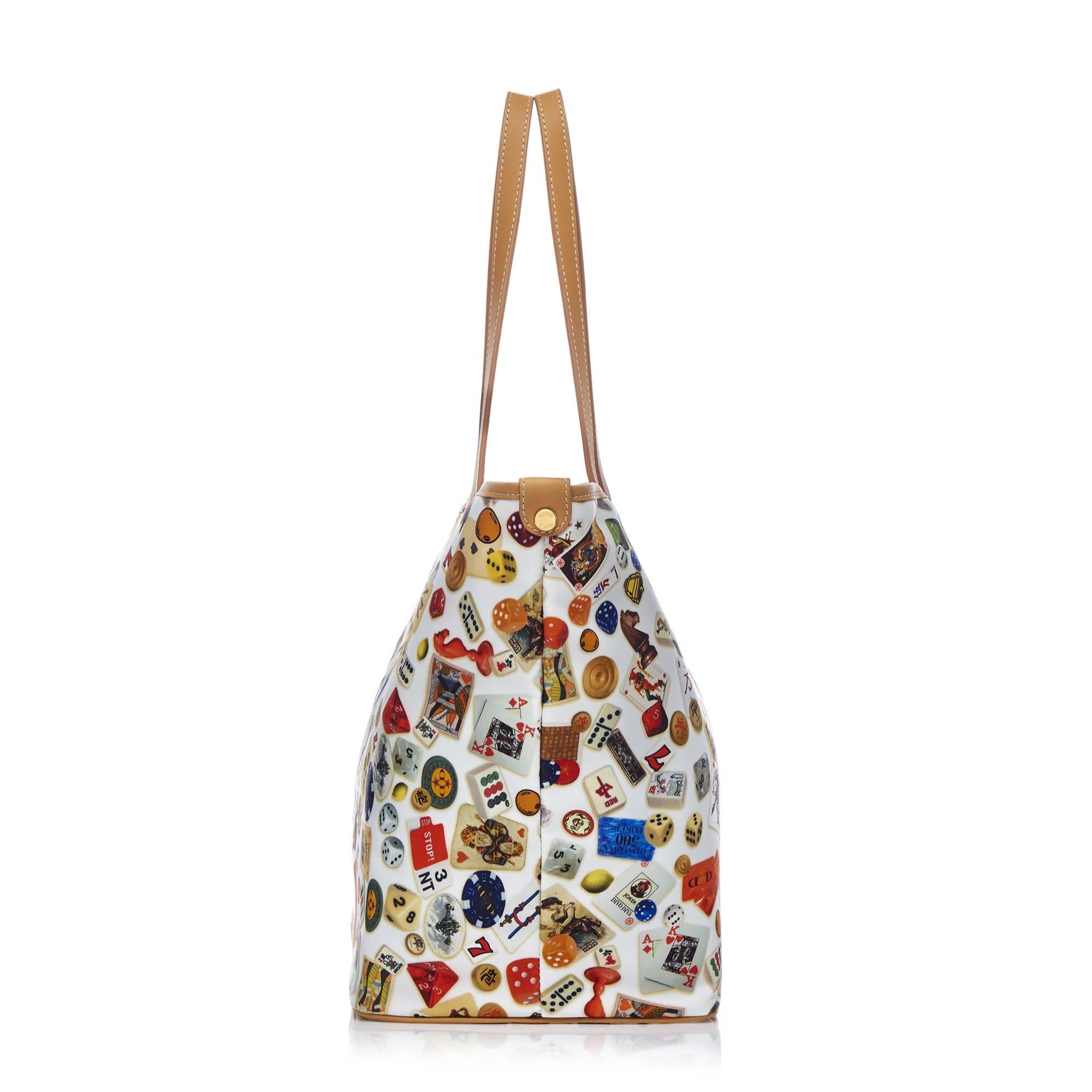 Sanremo Borsa shopping medium in Nylon with Multicolor Gambling Design White/Biscuit