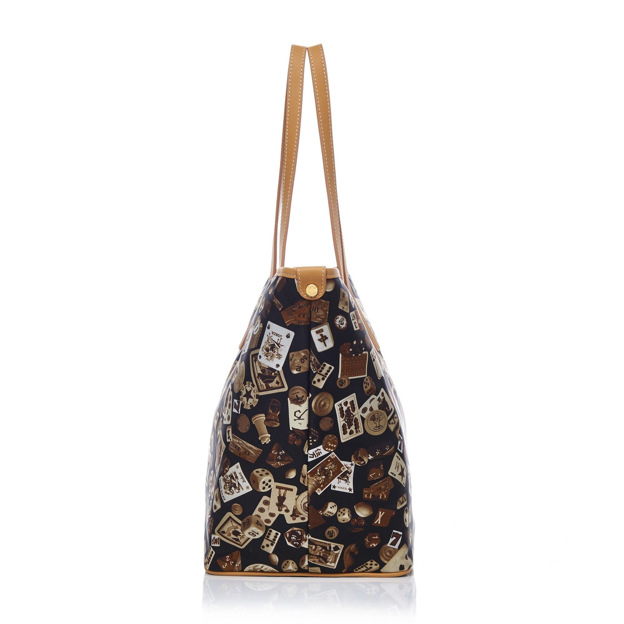 Sanremo Borsa shopping medium in Nylon with Gambling Classic Design Brown/Biscuit