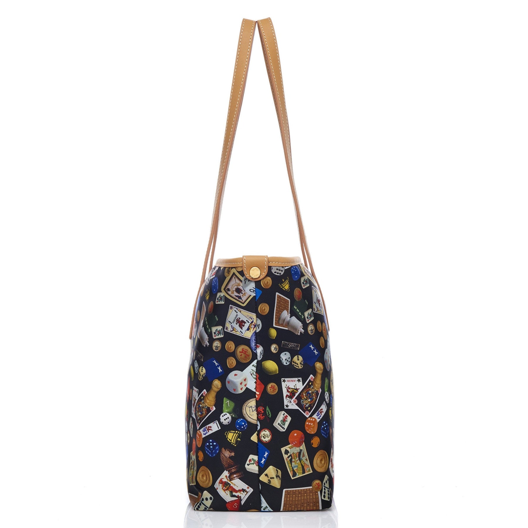 Marbella Borsa shopping media con zip in Nylon con Disegno Gambling Multicolor Nero/Biscotto