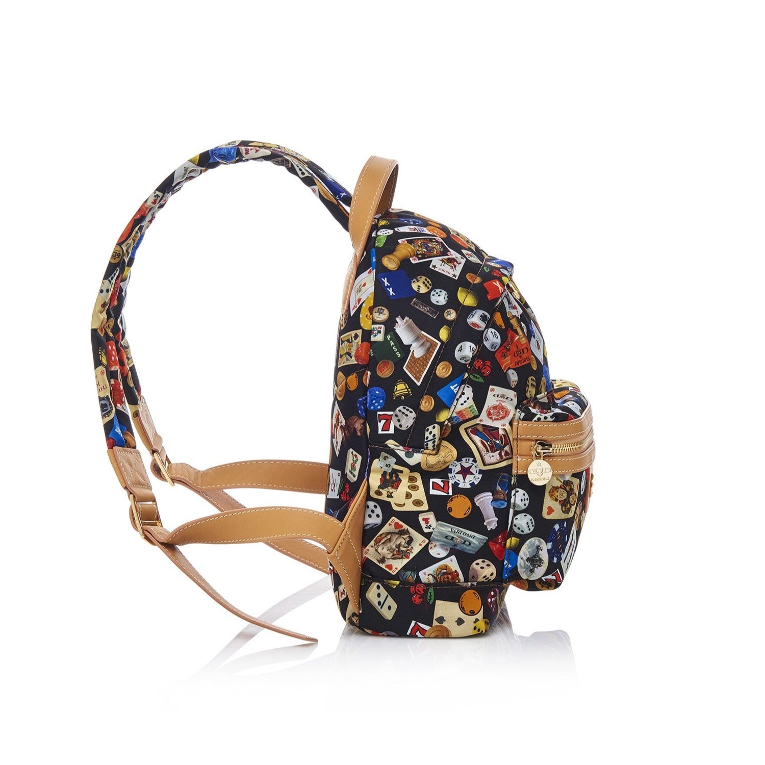 Melbourne Small Nylon Backpack with Multicolor Gambling Design Black/Cookie