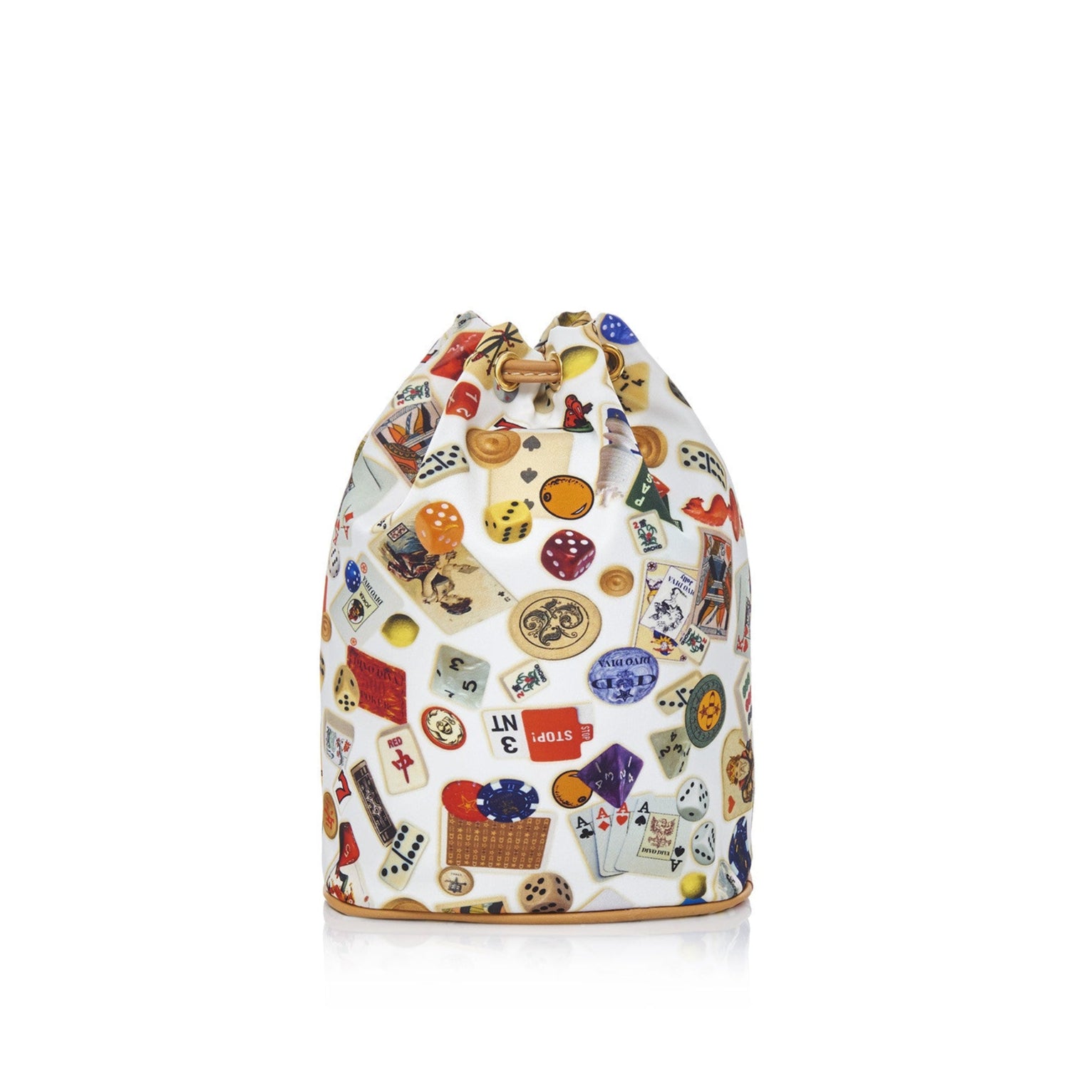 Deauville 尼龙多彩图案赌博风格束口化妆包 白色/饼干色