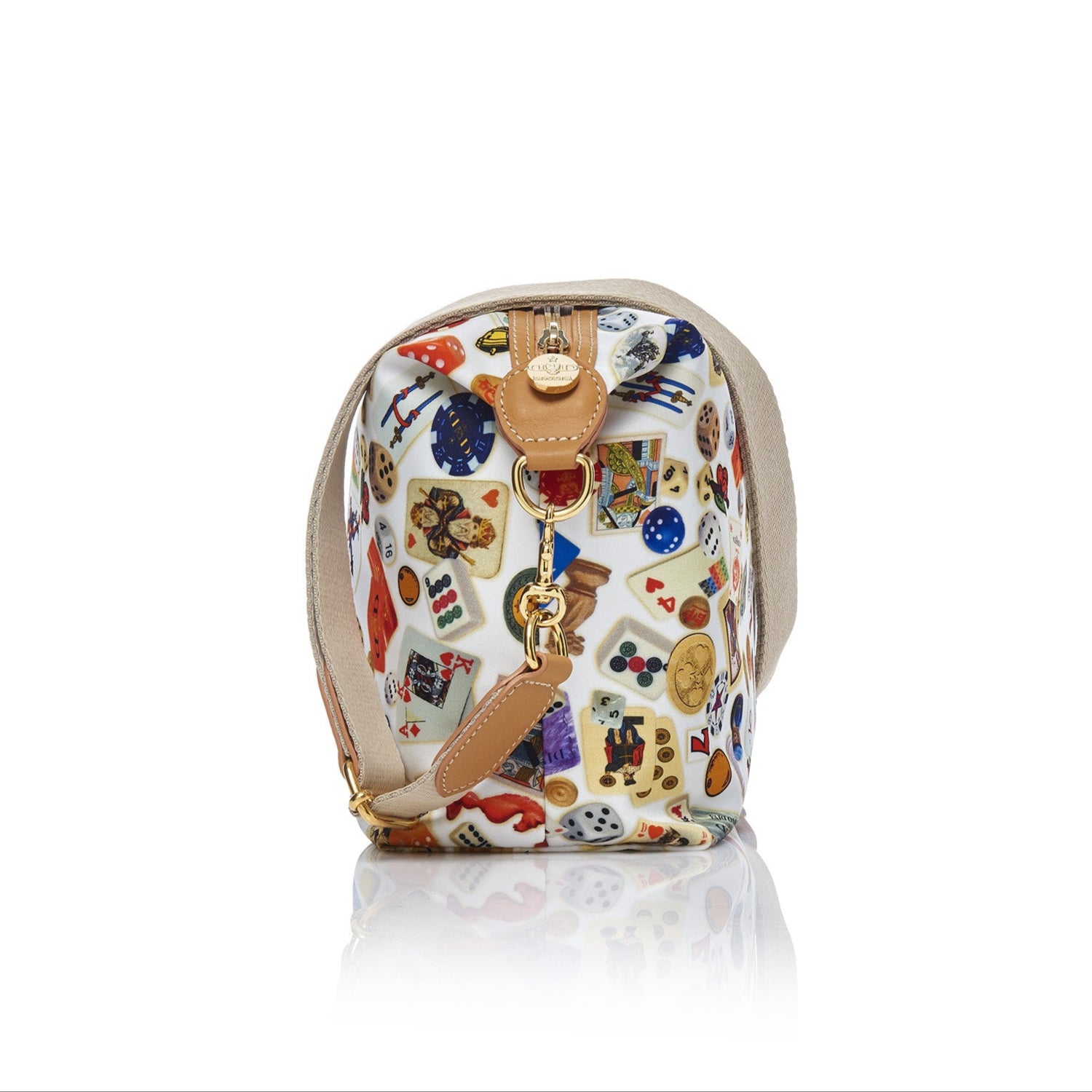 Dublin Tracolla in Nylon con Disegno Gambling Multicolor Bianco/Biscotto