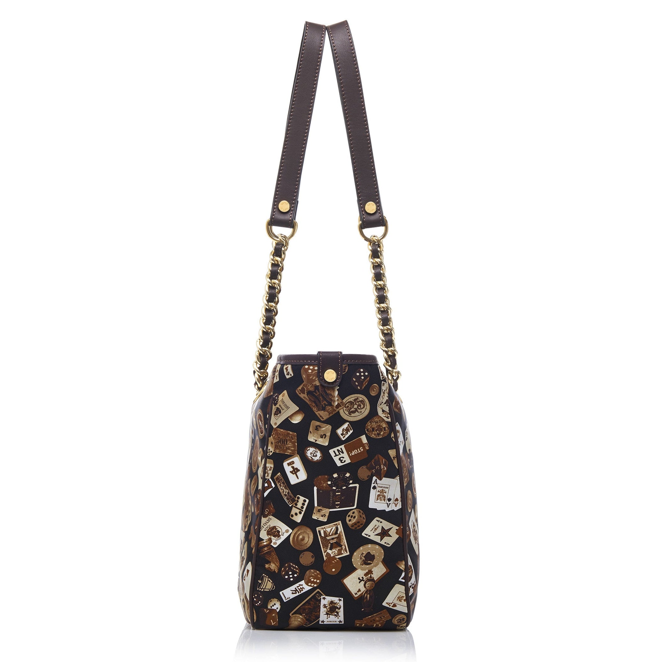 Antibes Borsa shopping piccola con zip e catene in Nylon con Disegno Gambling Classic Marrone/Cacao