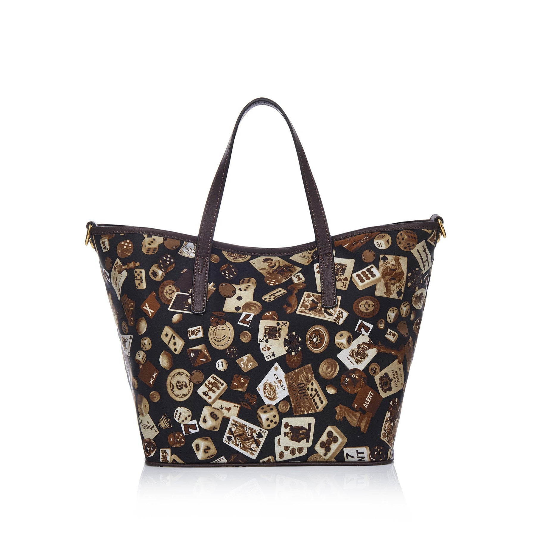 Venice small shopping bag with nylon shoulder strap with Classic Gambling design Brown/Cocoa